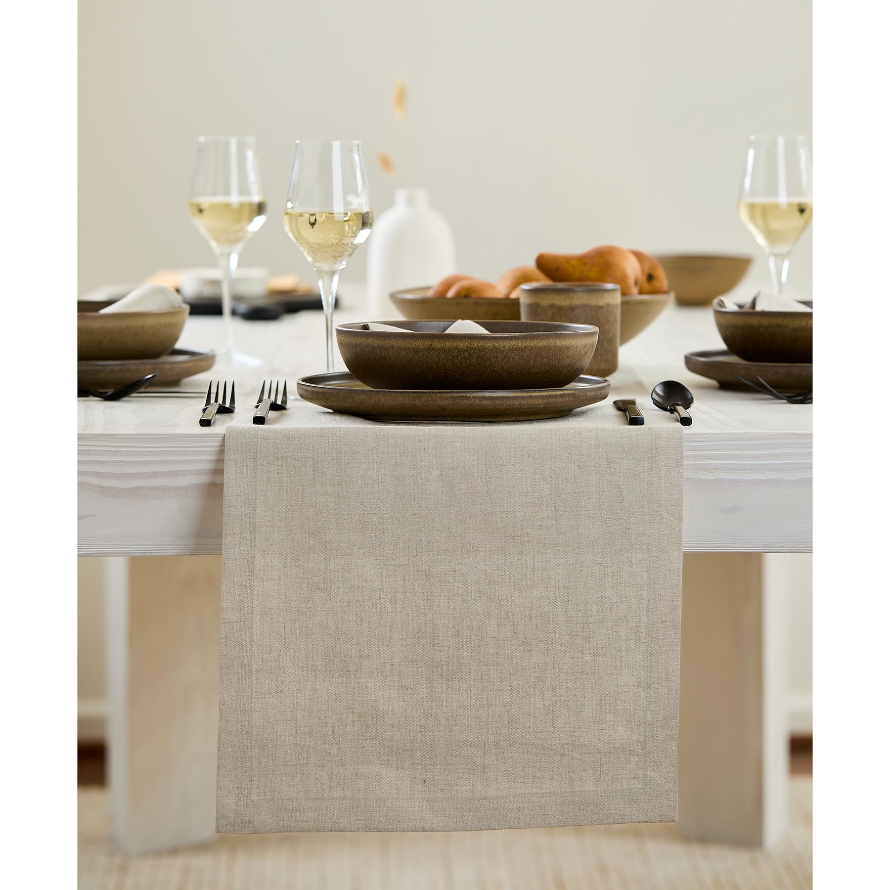 Solino Home Linen Table Runner 36 Inch - 100% Pure Linen Natural Table Runner 14 X 36 Inch - Machine Washable Dining Fall, Thank