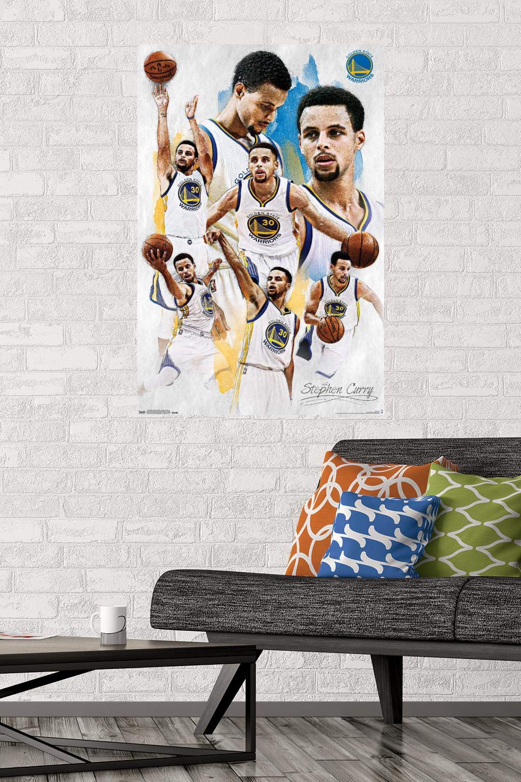 Trends International NBA Wall Poster - Stephen Curry 22.375" x 34" Premium Poster & Mount Bundle, Model EBPOD14610PM