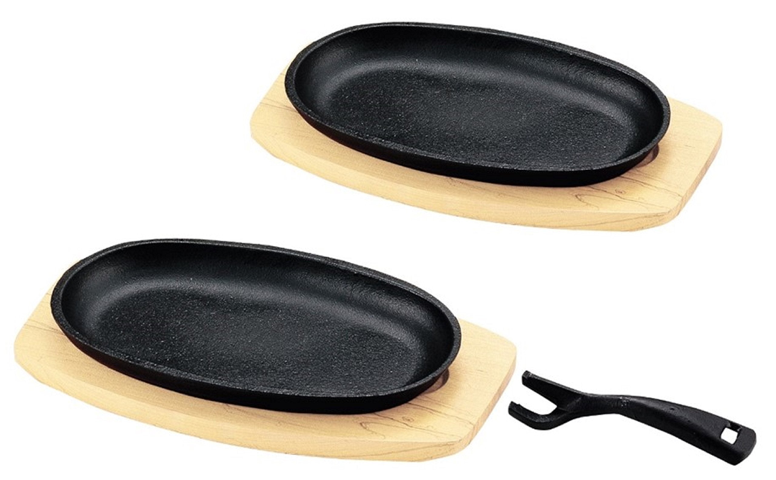 Happy Sales Hssp-Ctsp22, Cast Iron Steak Plate Set Of 2, 5.5'' W X 1'' H X 9.25'' L, Black