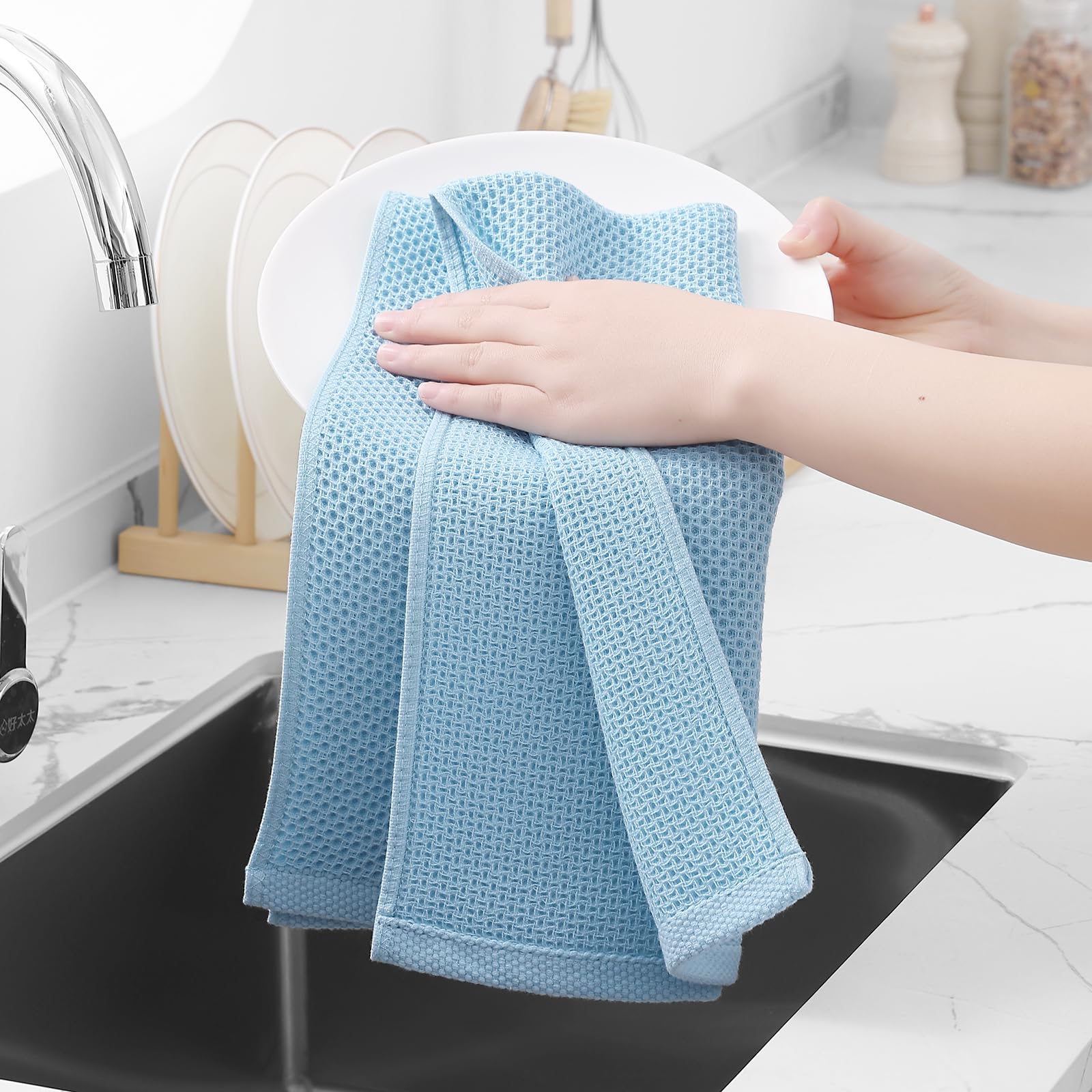 Homaxy 100% Cotton Waffle Weave Kitchen Dish Towels, Ultra Soft Absorbent Quick Drying Cleaning Towel, 13 x 28 Inches, 4-Pack, S