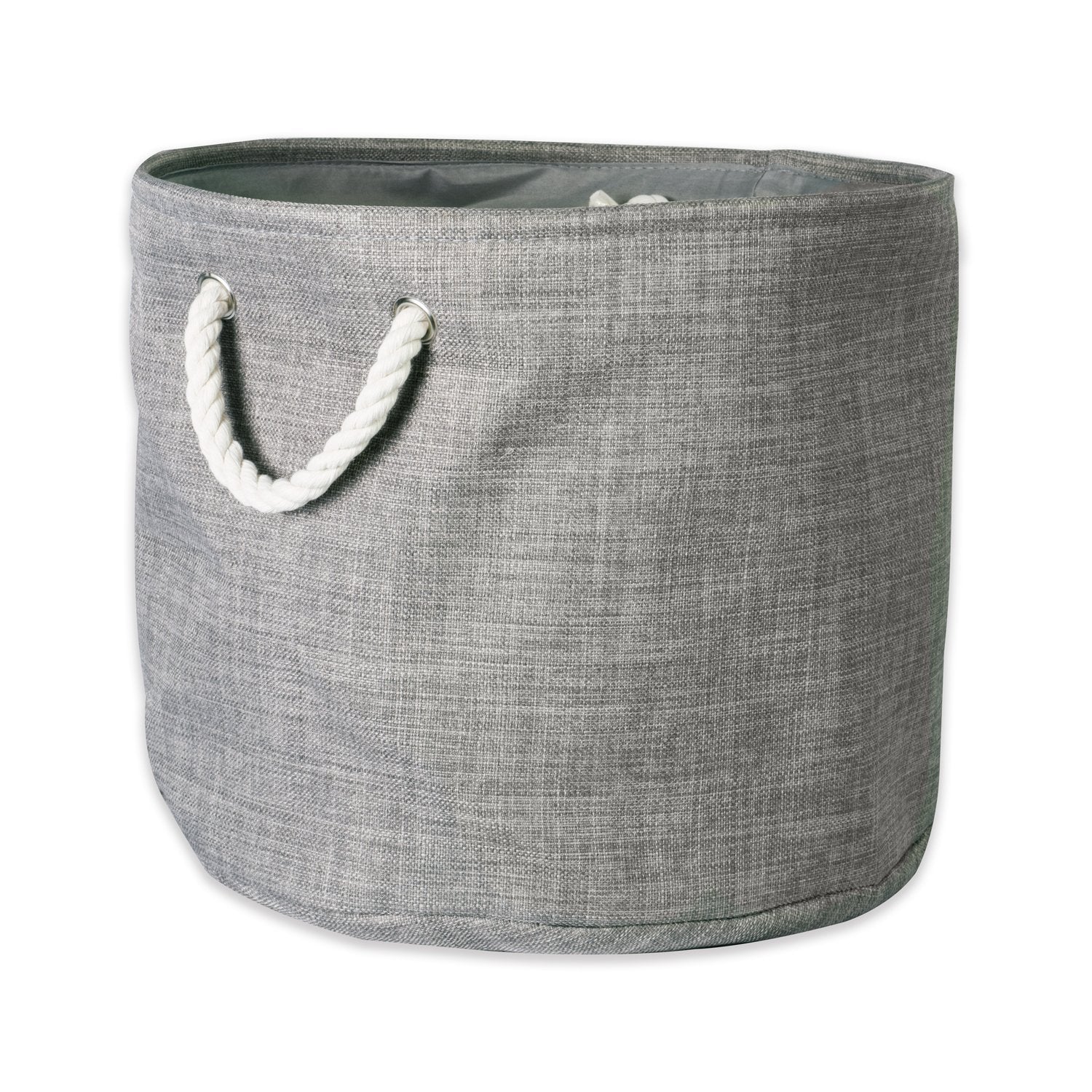 Dii, Collapsible Variegated Polyester Storage Bin With Cotton Handles Small Round Gray