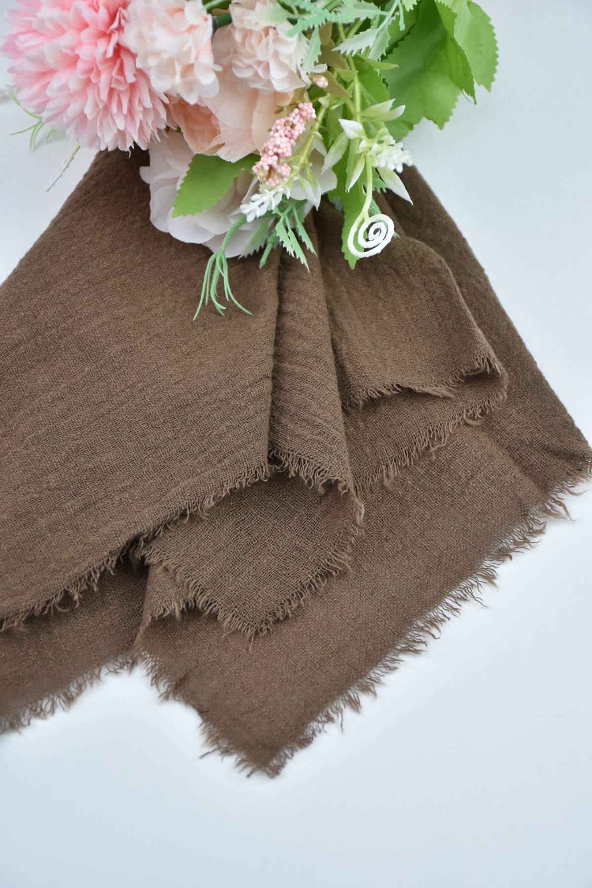 Joanlody Handmade Gauze Napkins 16.5x16.5 Inches Cotton Cloth Napkins with Fringe Rustic Dinner Napkins for Wedding Party Set of 10 Coffee