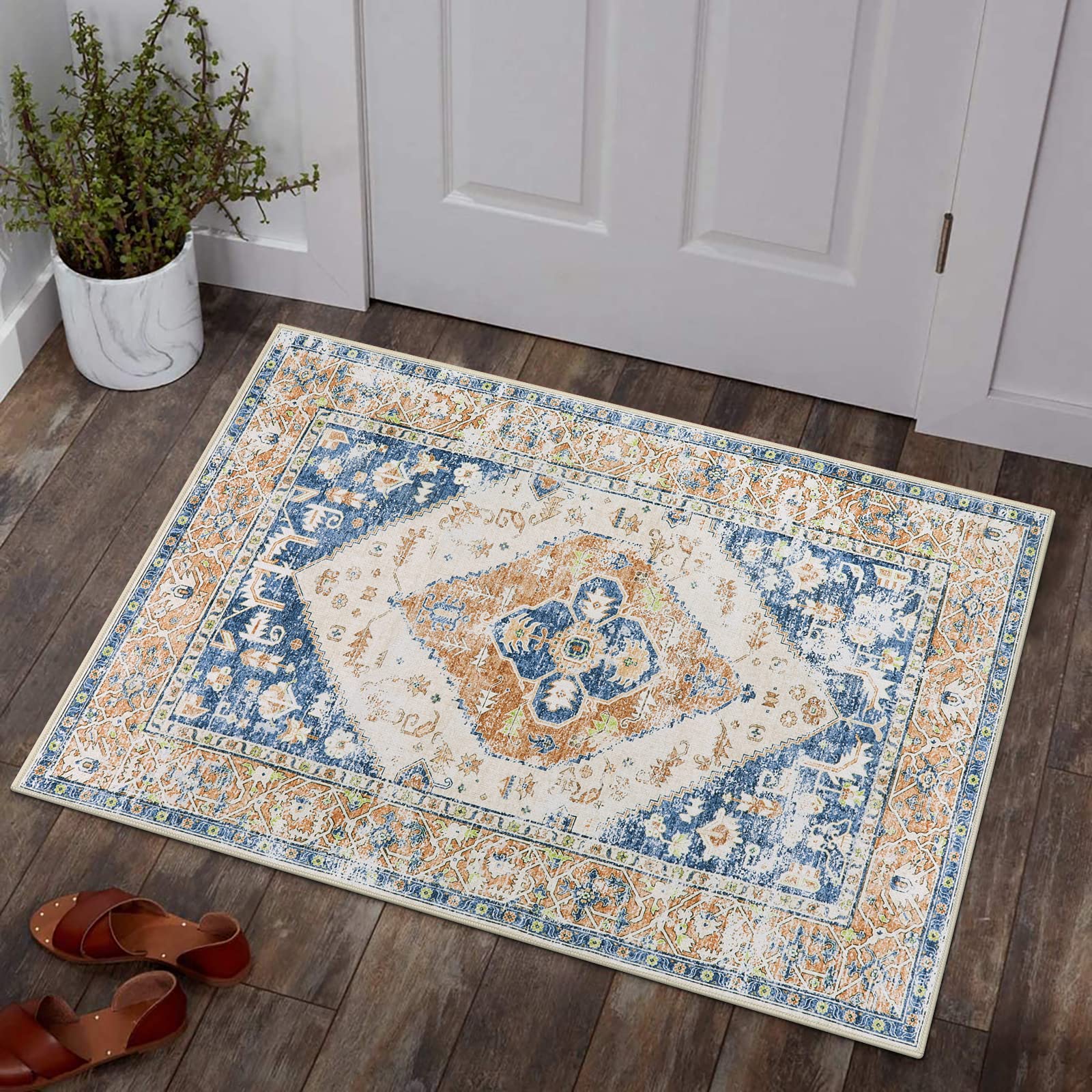Lahome Boho Small Entryway Rug - 2x3 Non-Slip Washable Rugs for Kitchen Oriental Throw Ultra-Thin Area Rugs for Bedroom Accent D