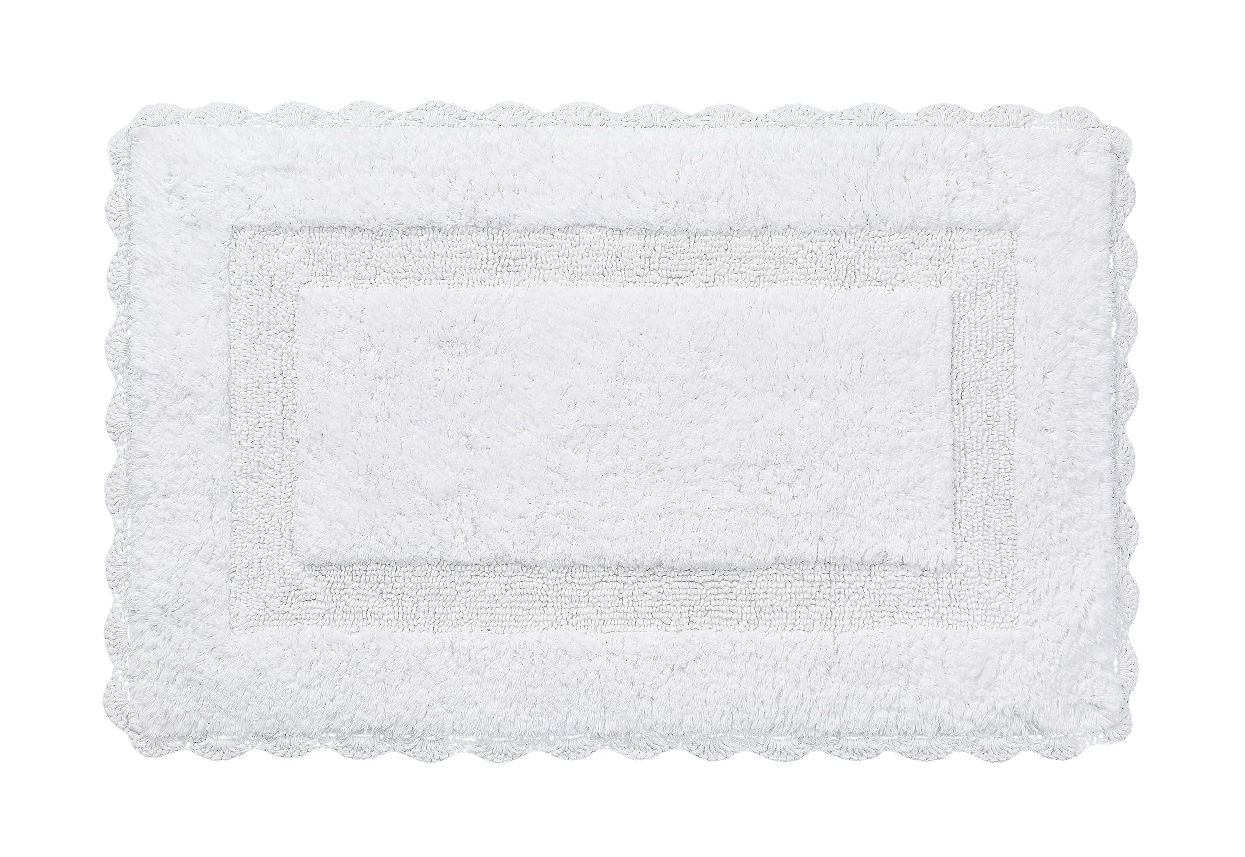 Bath Mat Rug 17''X24'' White, 100% Pure Cotton, Super Soft Bath Rugs, Plush & Absorbent, Hand Tufted Heavy Weight Construction,
