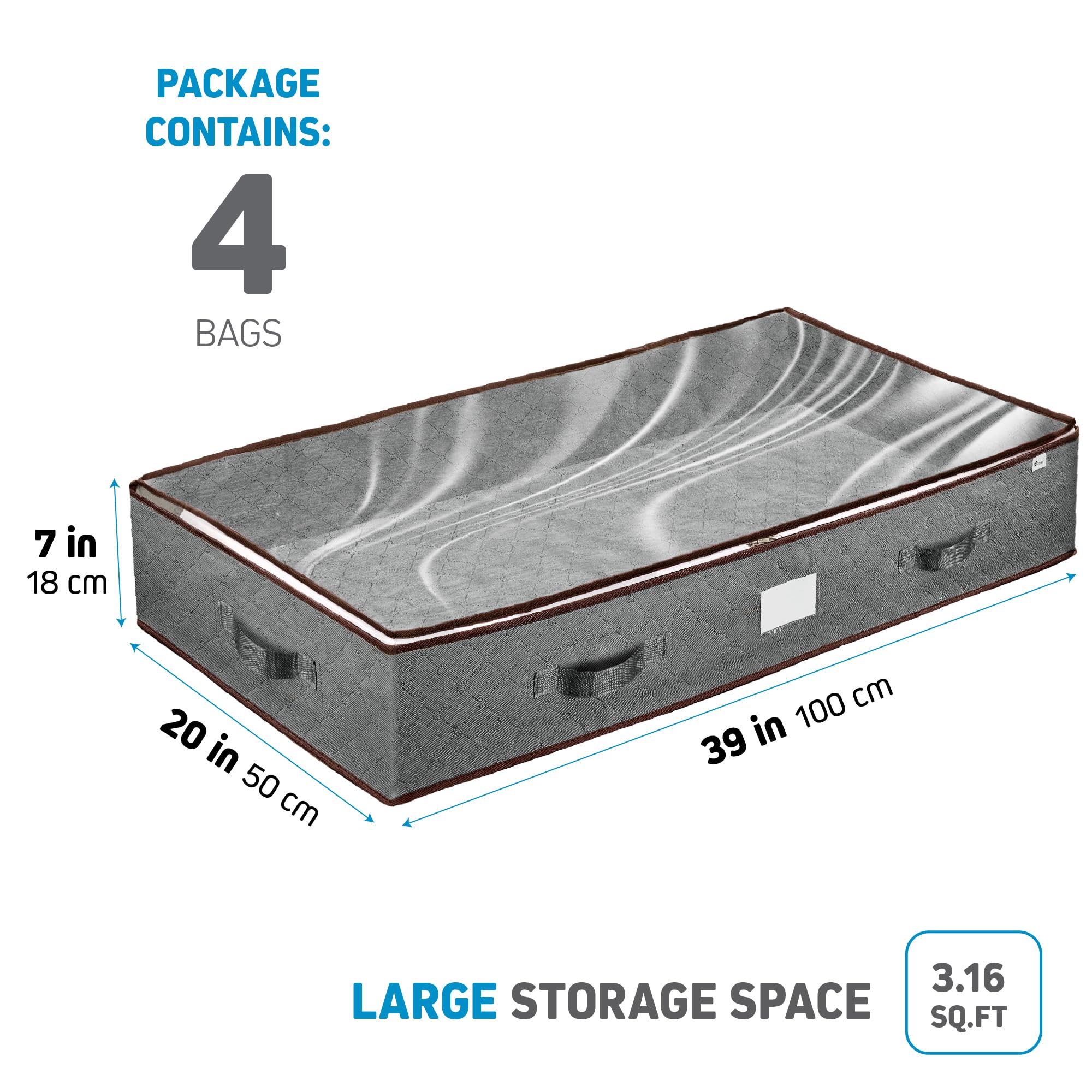 Under Bed Storage Bins - Pack Of 4 Under The Bed Storage Containers For Clothes, Blankets, Winter Clothing, & Shoes - Underbed S