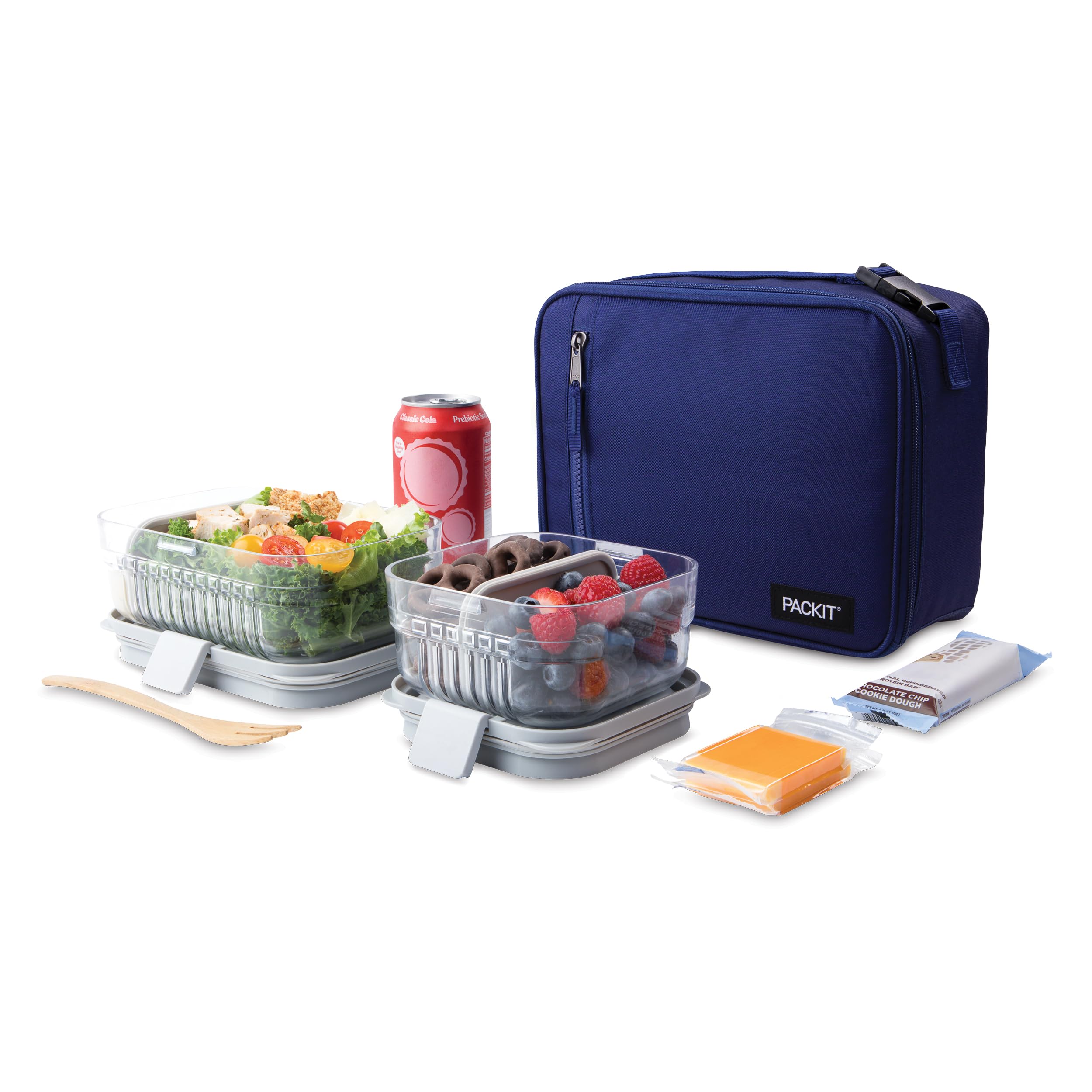 Packit Freezable Classic Lunch Box, True Blue, Built With Ecofreeze Technology, Collapsible, Reusable, Zip Closure With Front Po