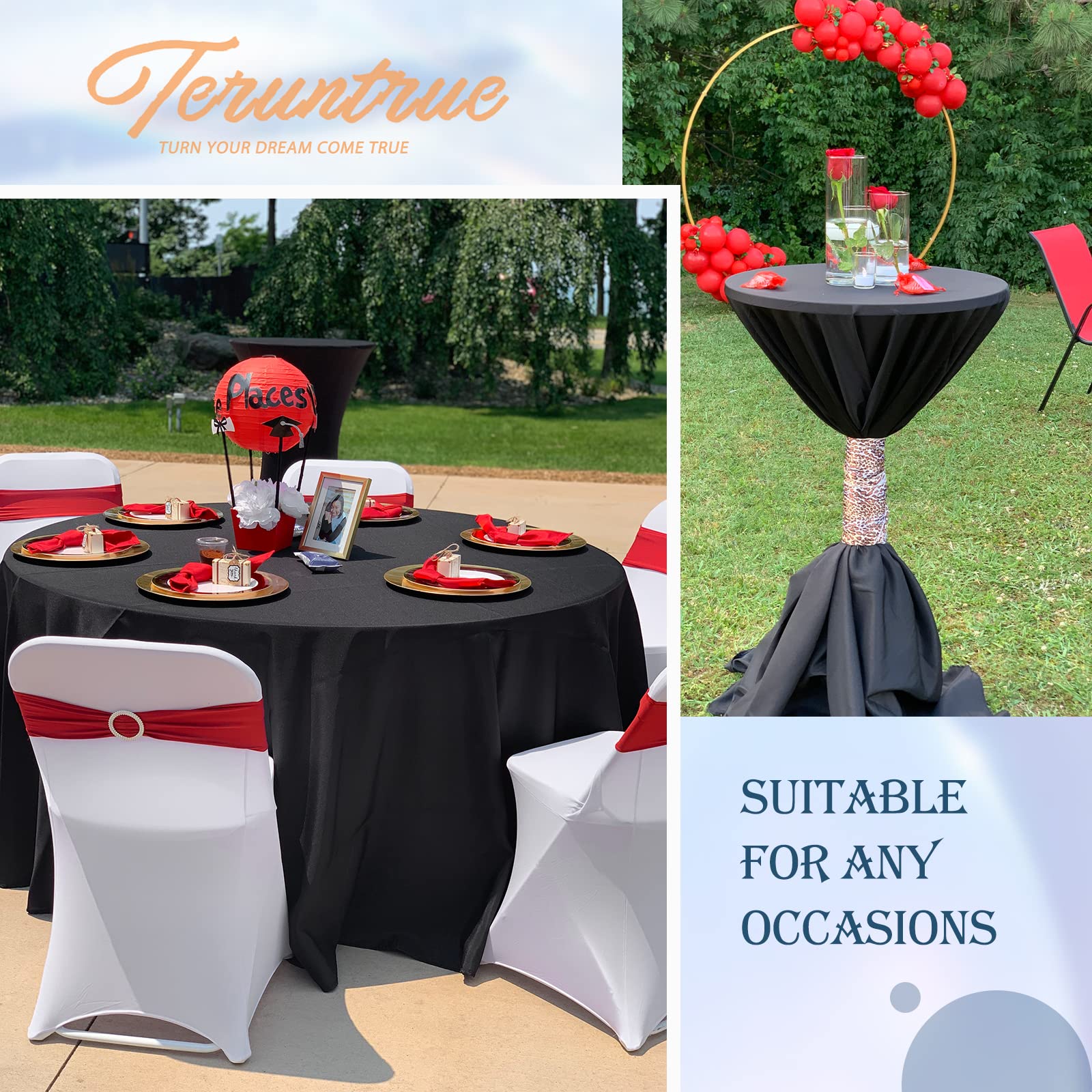 10 Packs Premium Round Tablecloth 90 Inch Black Polyester Table Cloth Bulk Washable Polyester Fabric Tablecloths Table Cover For