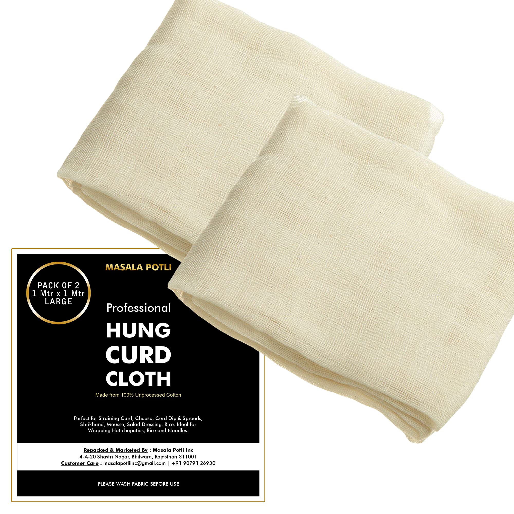 Masala Potli 100% Cotton Muslin Cloth For Straining Curd, Yogurt, Cheese, Shrikhand, Paneer, Jam, Sprouts | Unbleached, Chemical