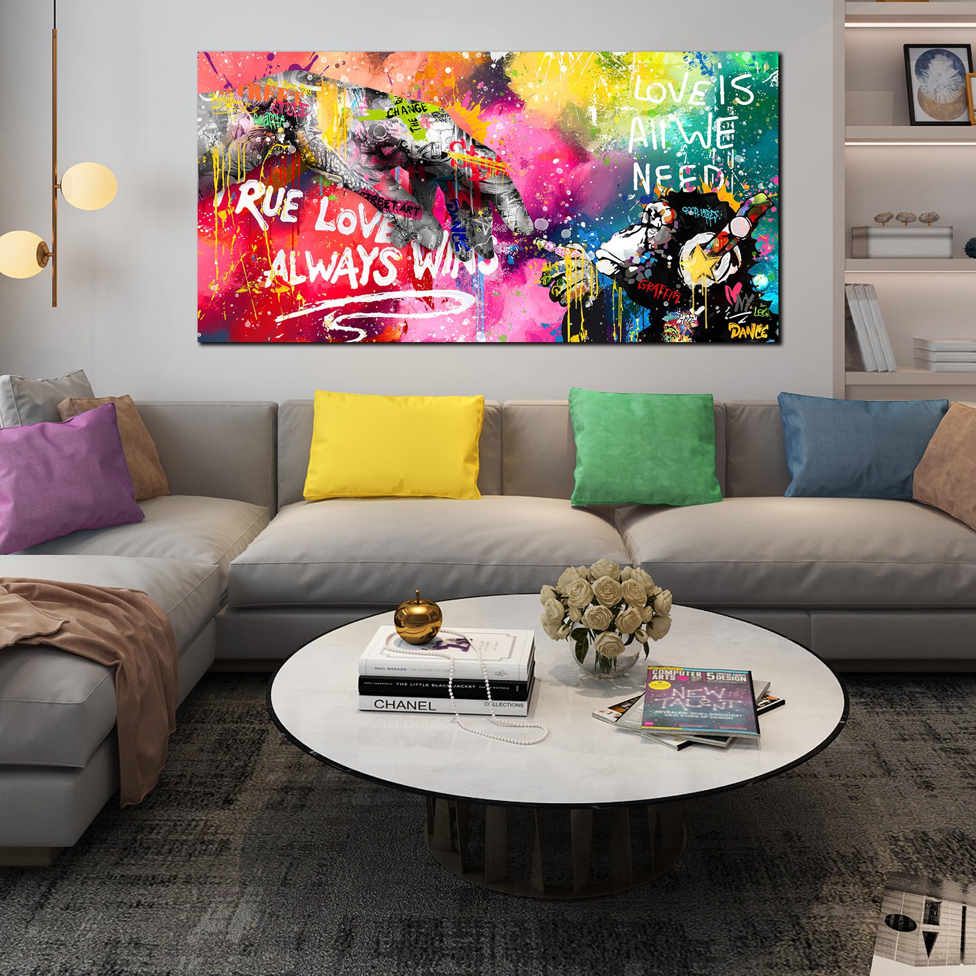 Sixttart Graffiti Canvas Wall-Art For Living Room Large Size - Finger And Gorilla Wall Art - Kids Room Decor Ready To Hang Size