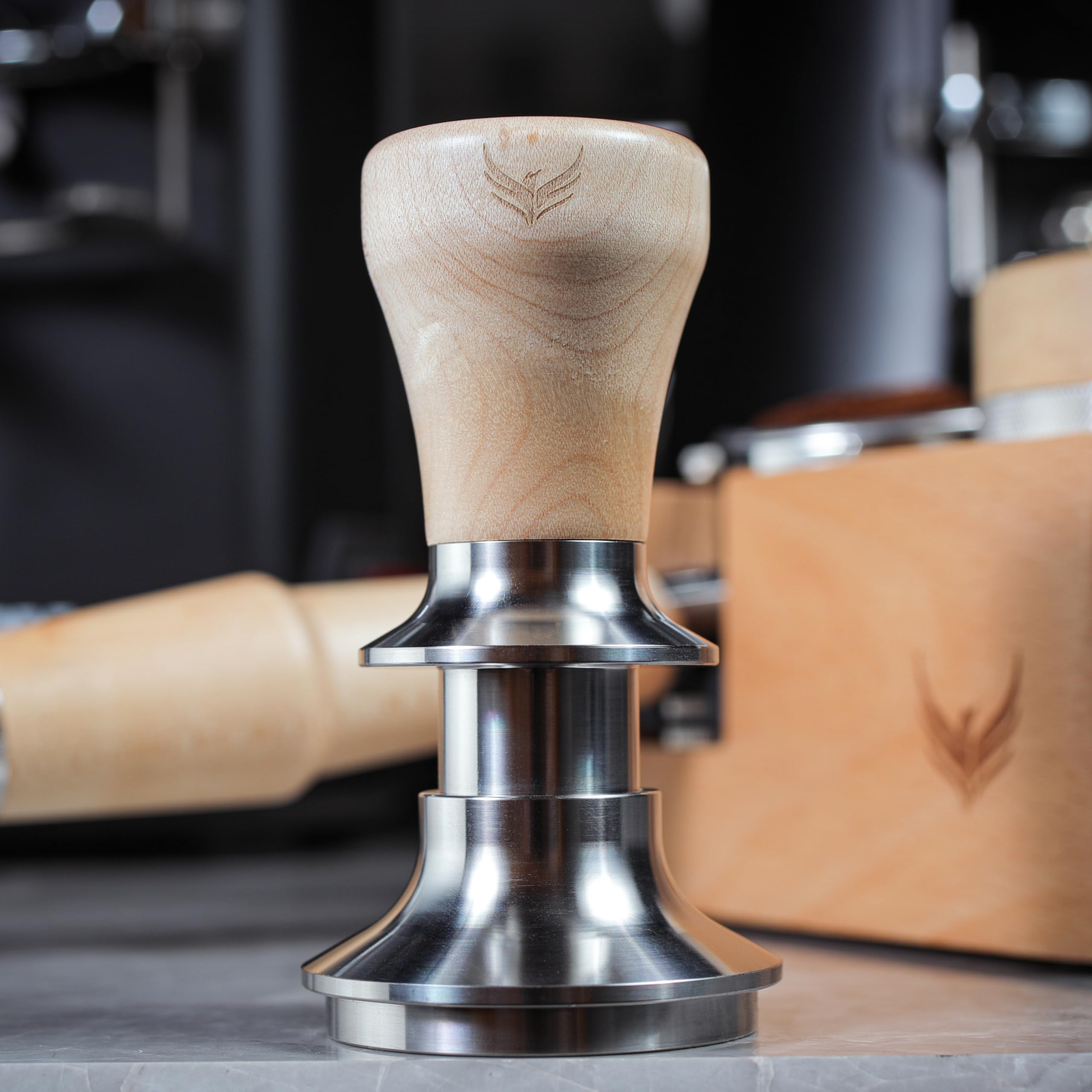 Knodos Spring Loaded 54Mm Espresso Tamper V2 Maple Handle, Auto-Leveling With Stainless Steel Ripple Base Premium Coffee Tamper
