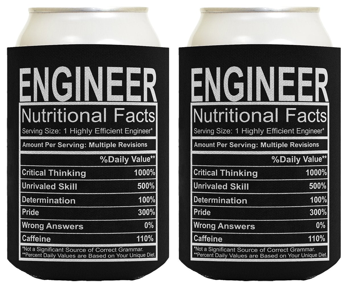 Engineering Gifts Engineer Nutritional Facts Engineer Gag Gifts Electrical Engineer Gifts 2 Pack Can Coolie Drink Coolers Coolie