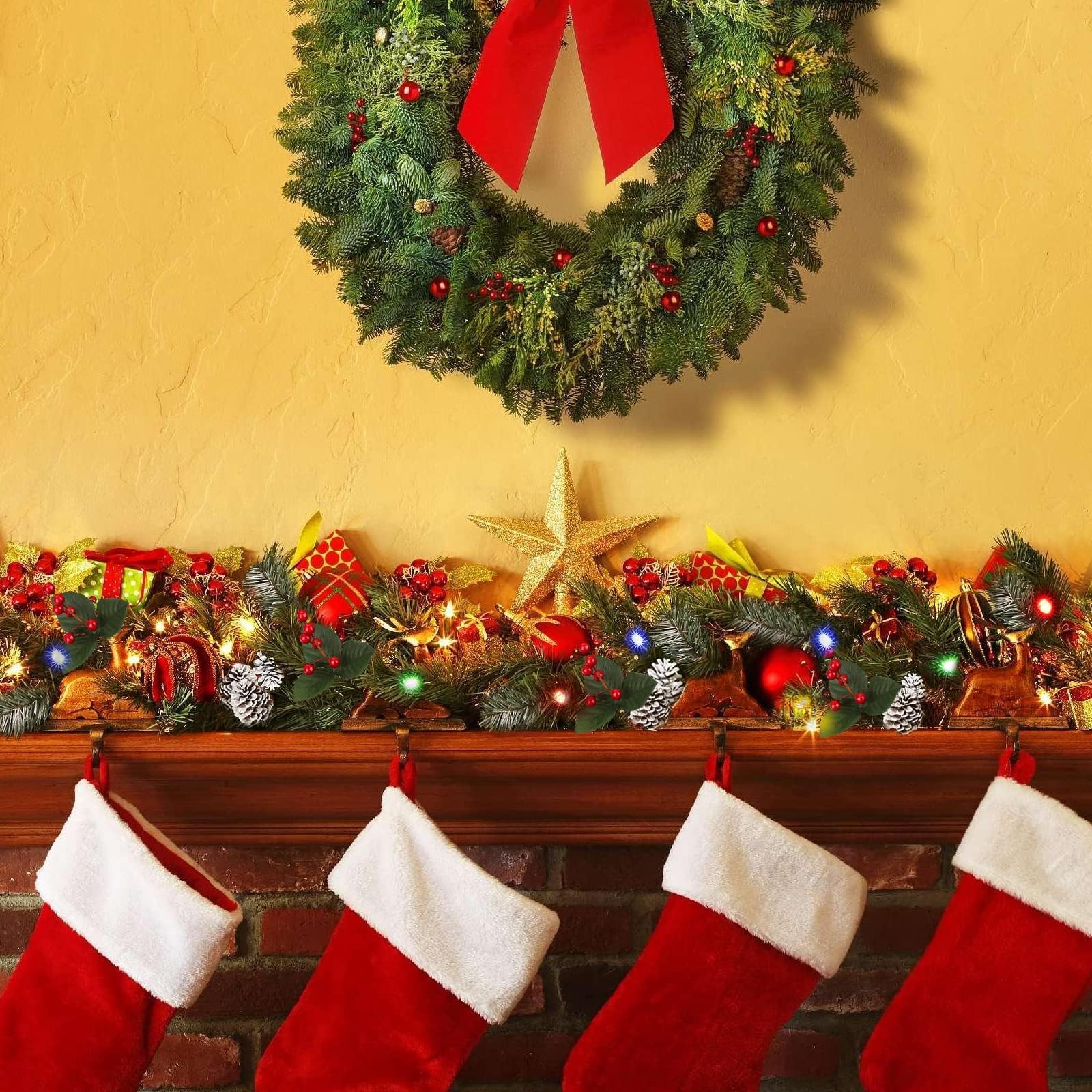 SHareconn 8.9FT Prelit Artificial Christmas Garland with Color Changing Lights and Timer by Batteries Operated for Mantle Stairs