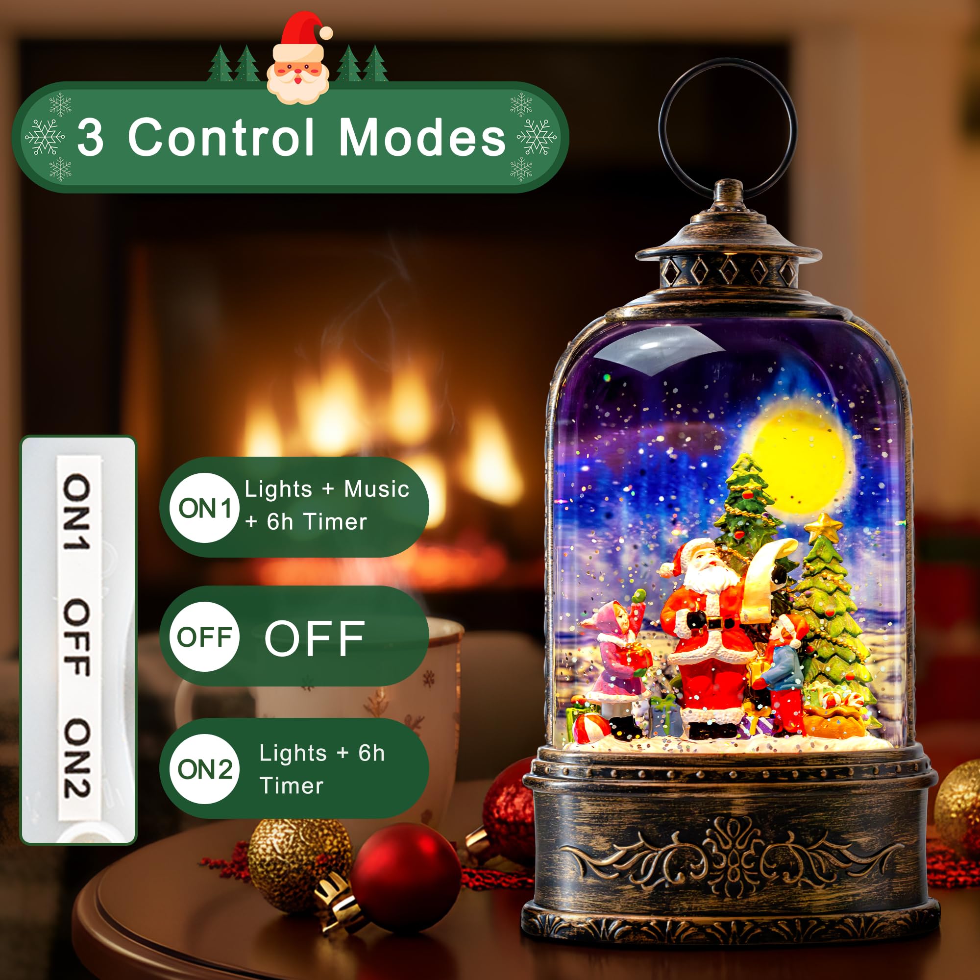 Christmas Snow Globe Water Lantern with Santa's List Scene Battery Operated or USB Powered Musical Lighted Holiday Decoration fo