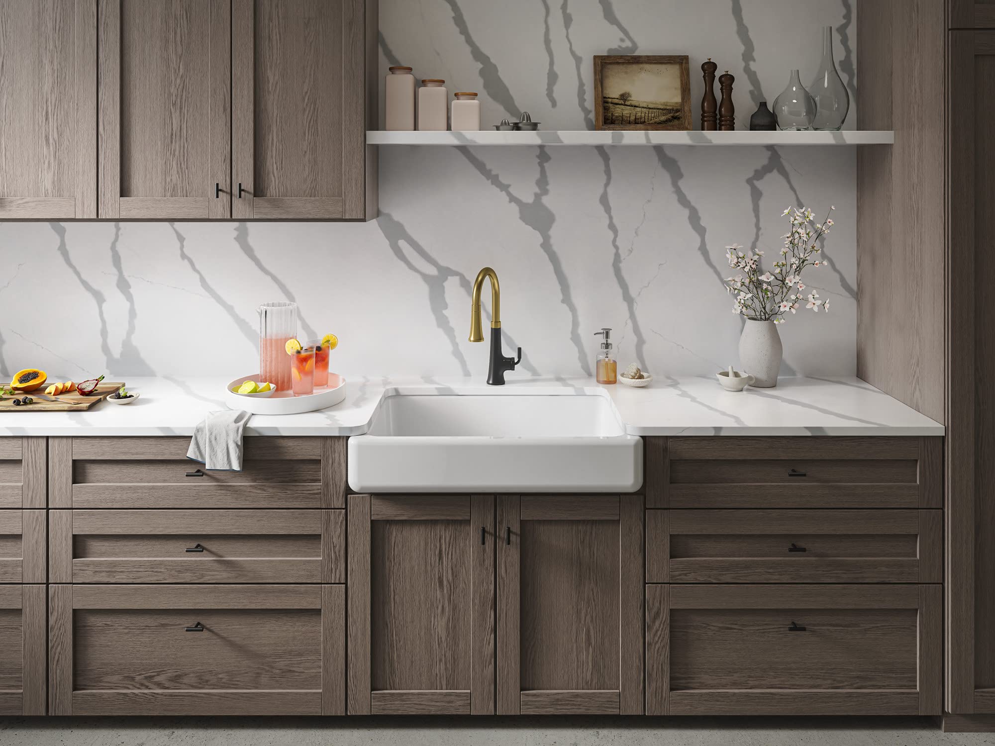 Kohler 23766-Bmb Tone Kitchen Sink Faucet, Matte Black With Moderne Brass