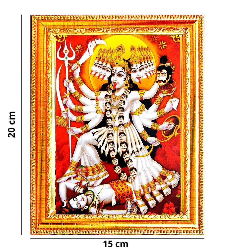 Suninow Kali Mata Photo | God Goddess Religious Framed Painting For Wall And Pooja/Hindu Bhagwan Devi Devta Photo Frame/God Post