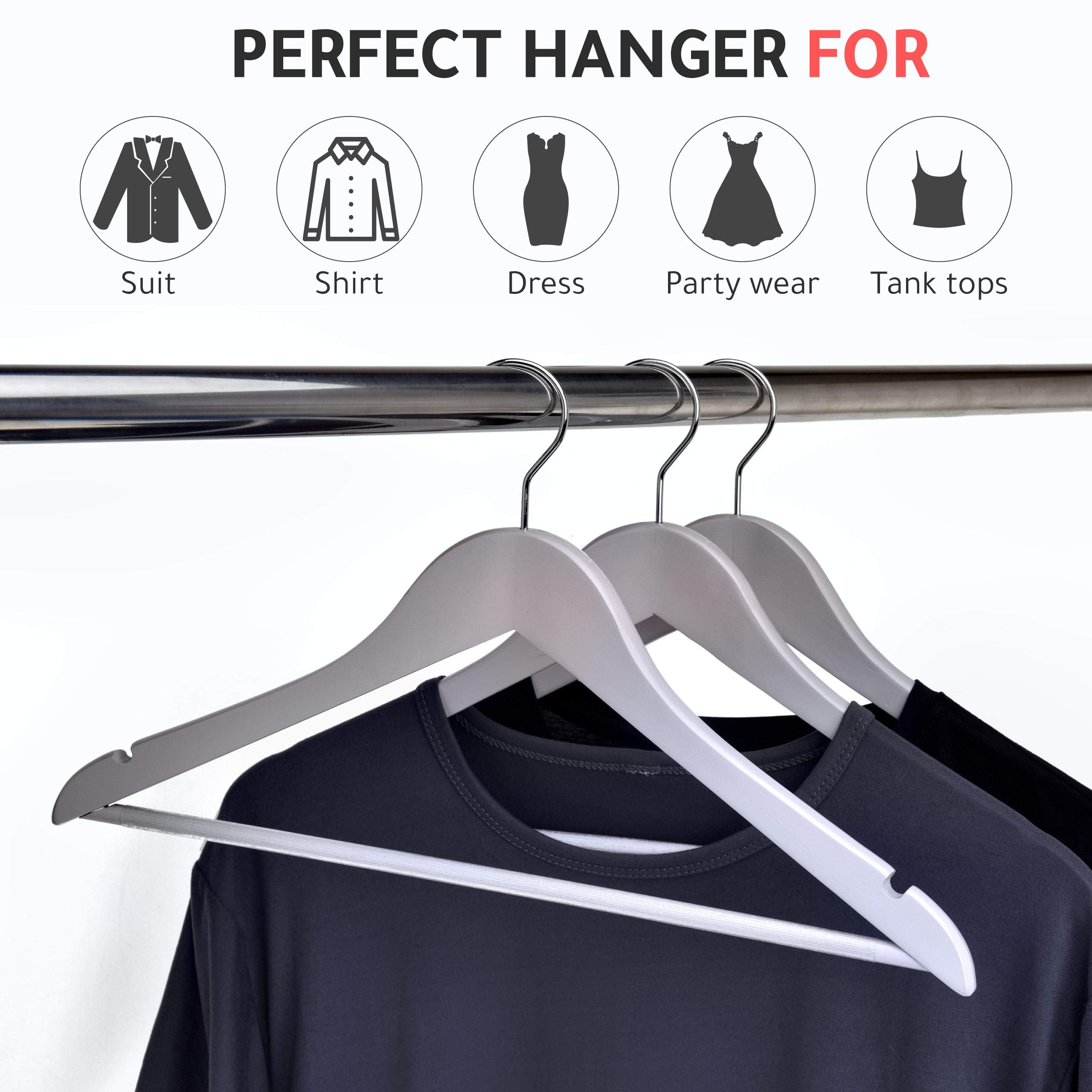 Quality Wooden Hangers - Slightly Curved Hanger Set Of 10-Pack - Solid Wood Coat Hangers With Stylish Chrome Hooks - Heavy-Duty