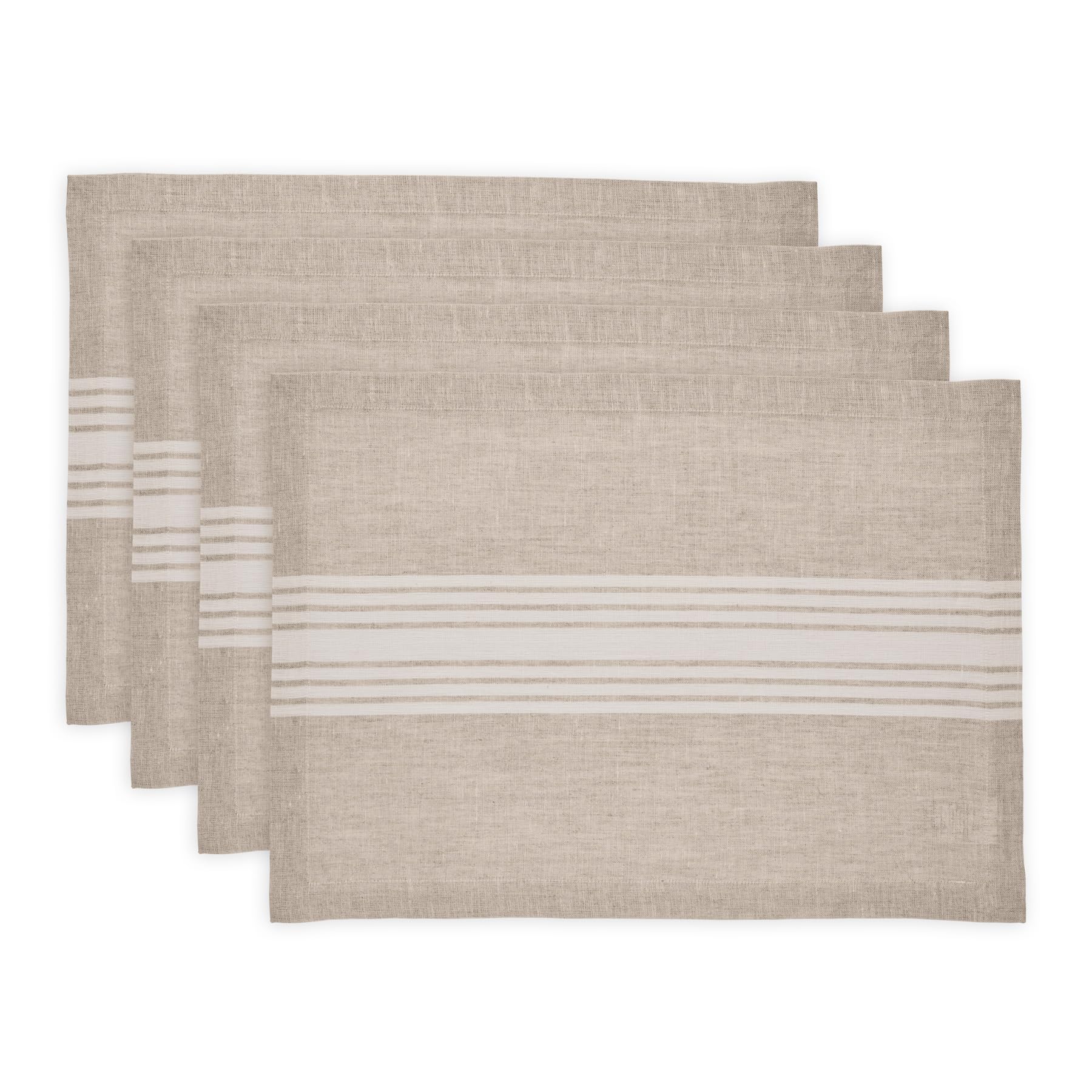 Solino Home Farmhouse Linen Placemats 19'' L X 14'' W Inch - 100% Pure Linen Stripe White And Natural Cloth Placemats Set Of 4 -