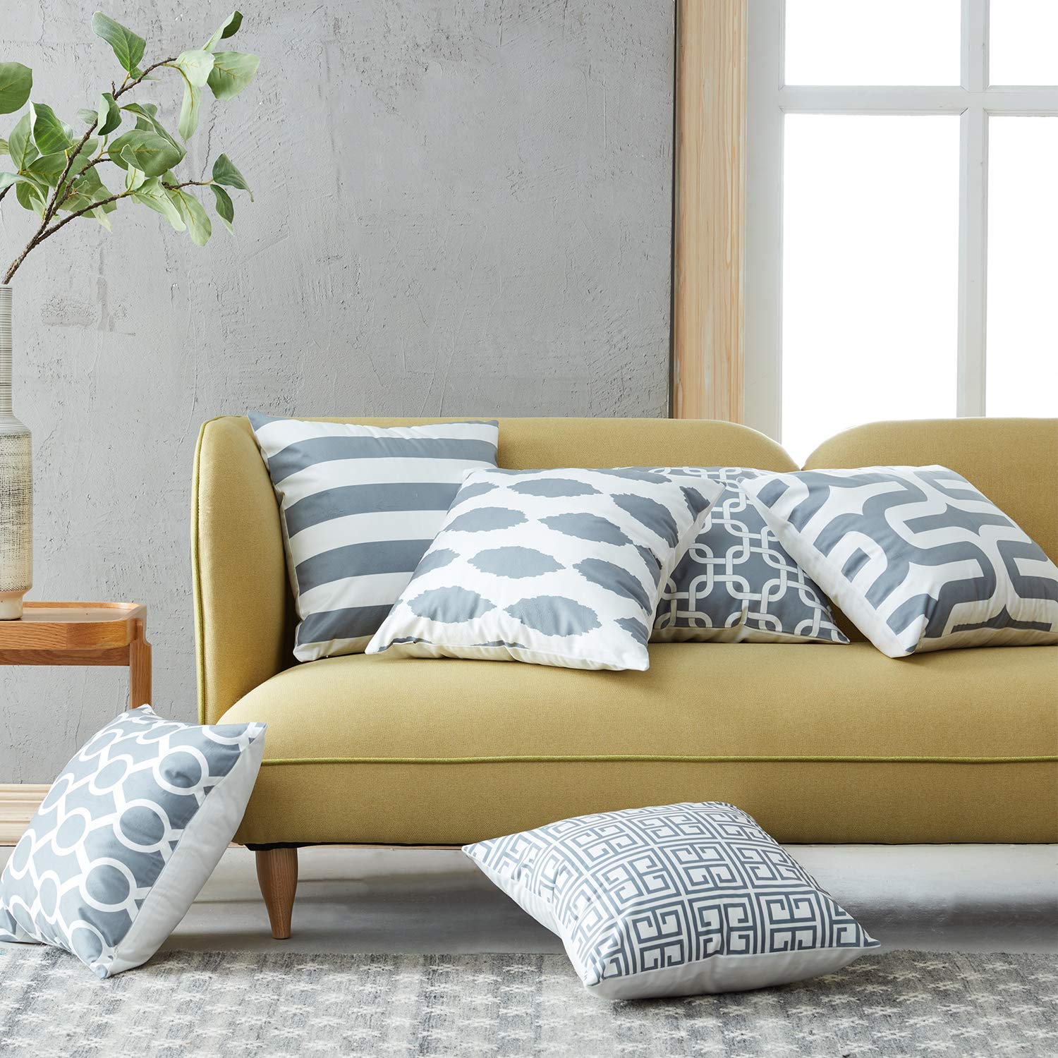 Modern Homes Plush Cotton Grey Cushion Covers/Decorative Throw Pillow Covers (Grey, 18X18 Inch) - Set Of 6