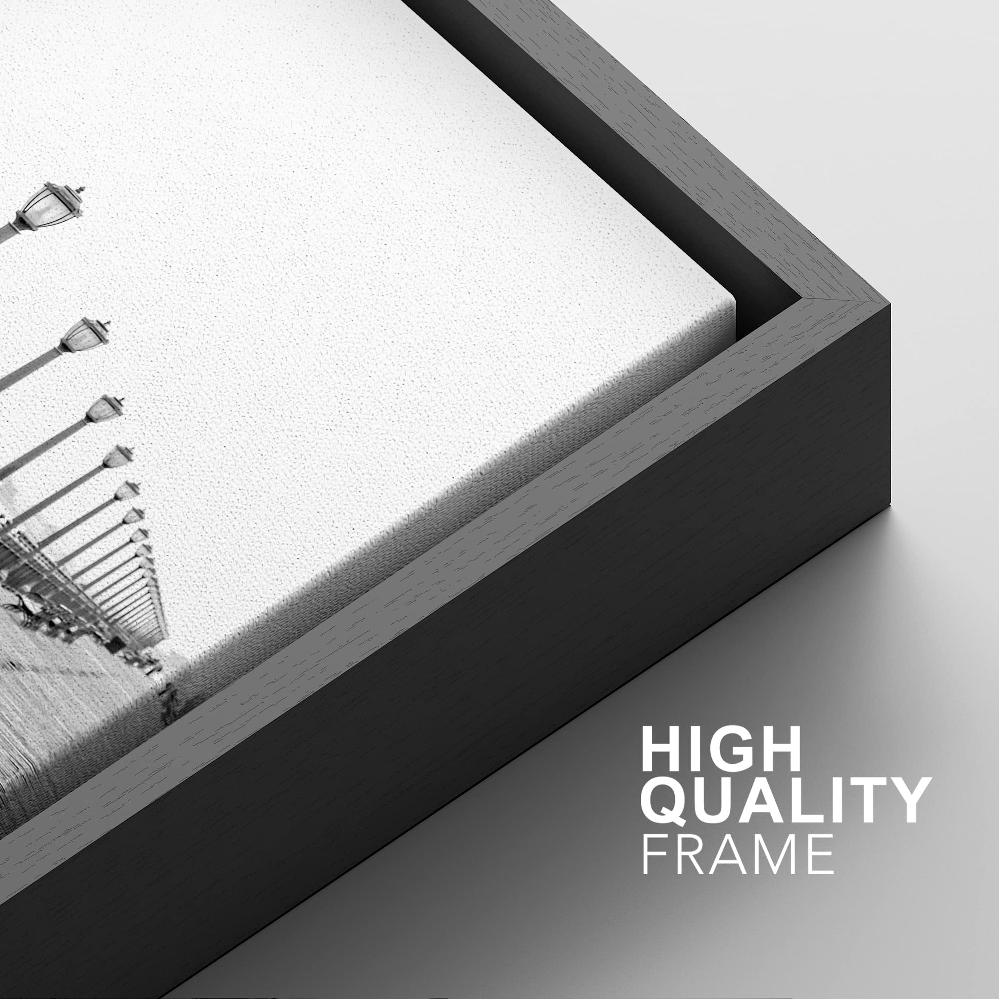 Signford Framed Canvas Print Wall Art Black And White California Beach Boardwalk Pier Cities Architecture Photography Modern Boh