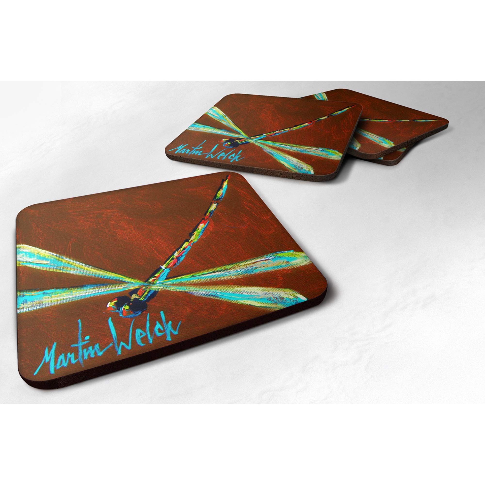 Carolines Treasures Insect-Dragonfly Chocolate Chip Foam Coasters (Set of 4), 3.5 H x 3.5 W, Multicolor