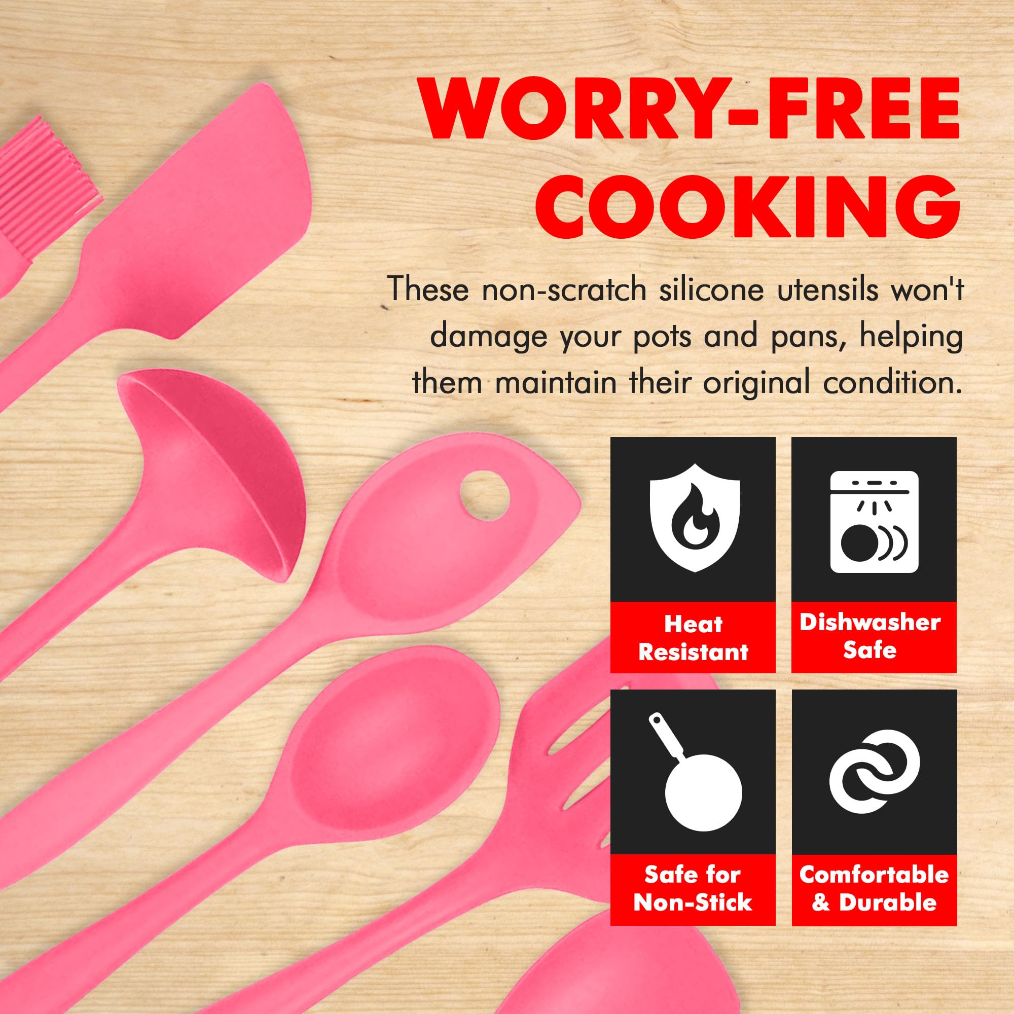 Chef Craft Premium Silicone Kitchen Tool And Utensil, 7 Piece Set, Pink