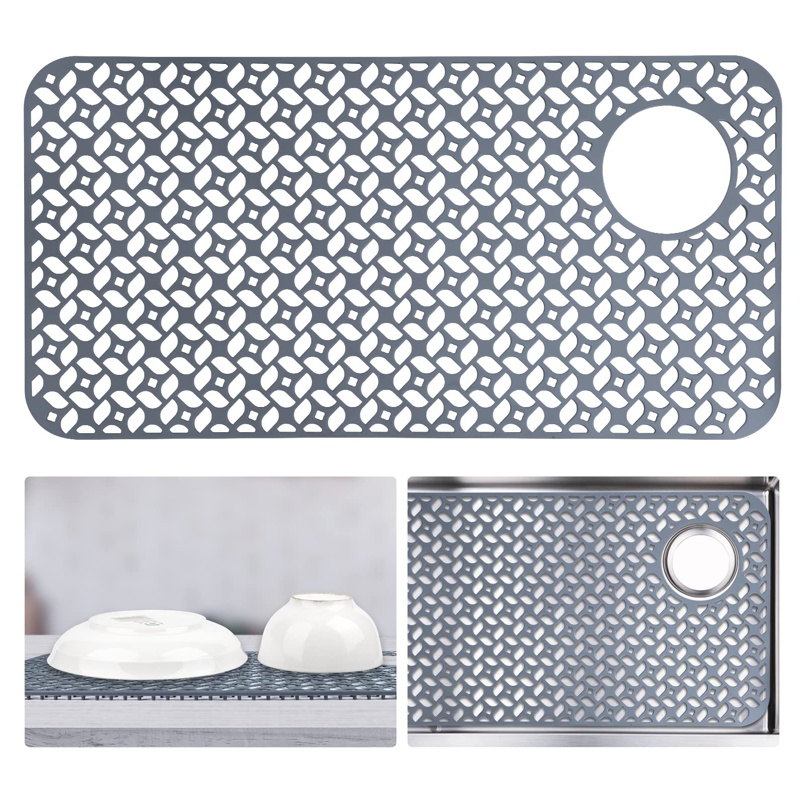 Justogo Silicone Sink Mat 28.2''X 14.2'', Grey Sink Protectors For Kitchen Sink Grid Accessory, 1 Pcs Non-Slip Sink Mats For Bot