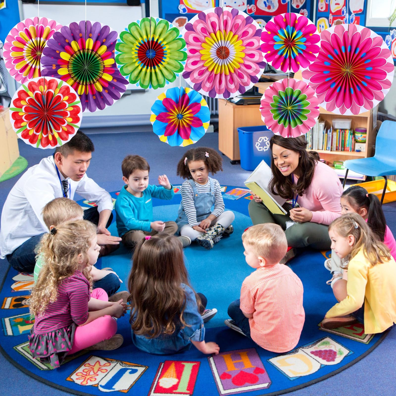 Motipuns 18 Pcs Mexican Party Decorations Fiesta Paper Fans Classroom Wall Decor Cinco De Mayo Decorations for Fiesta Party Deco