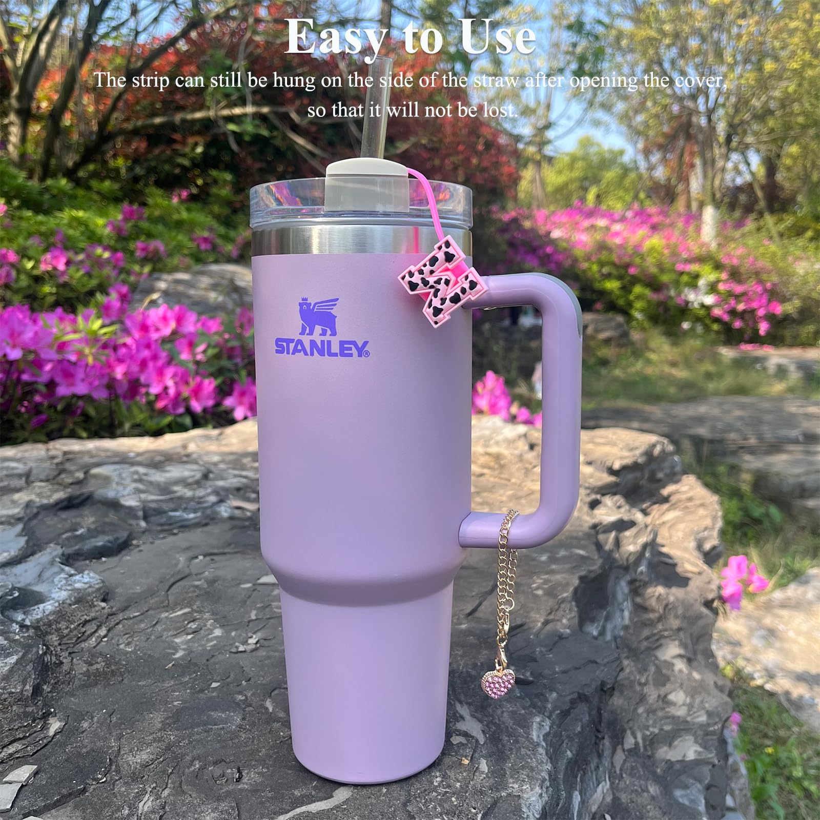 (2+2)2 Pcs Straw Cover For Stanley Cup 30 & 40 Oz Tumbler Accessories, Leopard Initial Letter Straw Topper Cap Protector Lid Wit