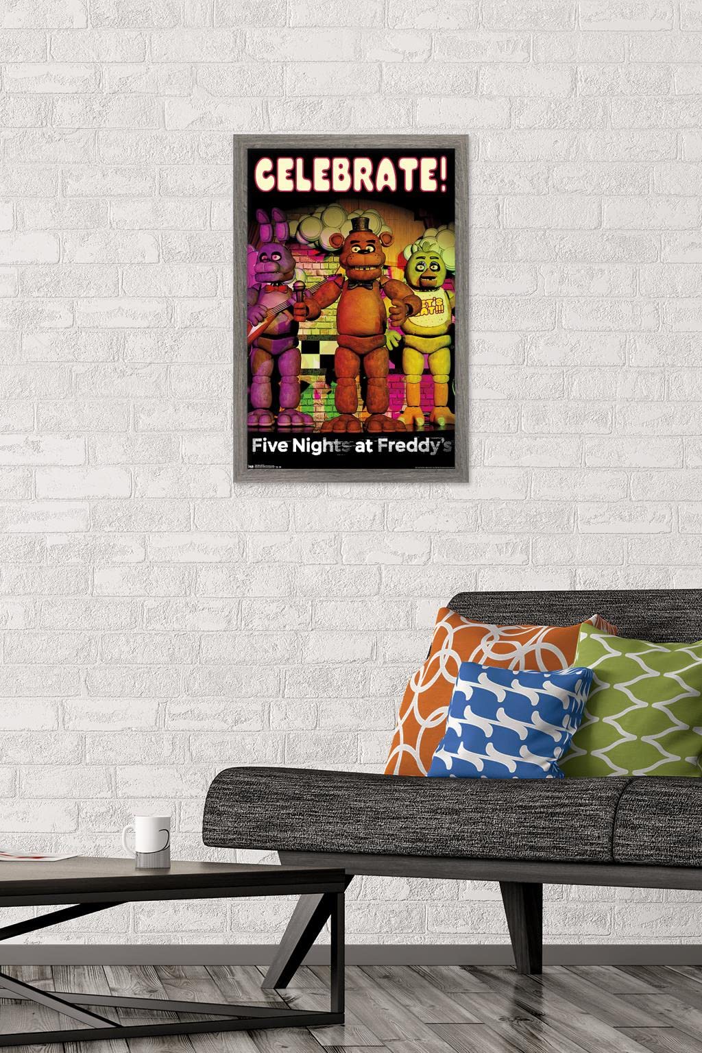 Trends International Five Nights At Freddy'S - Celebrate Wall Poster, 14.725'' X 22.375'', Barnwood Framed Version