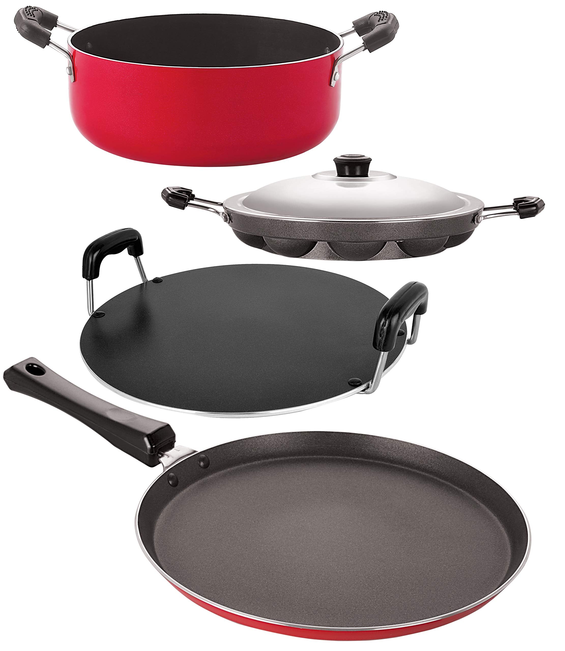 Nirlon 3 Layer NonStick Coated 4 Piece Kitchen Cooking Essential Gift Set With Extreme Durability