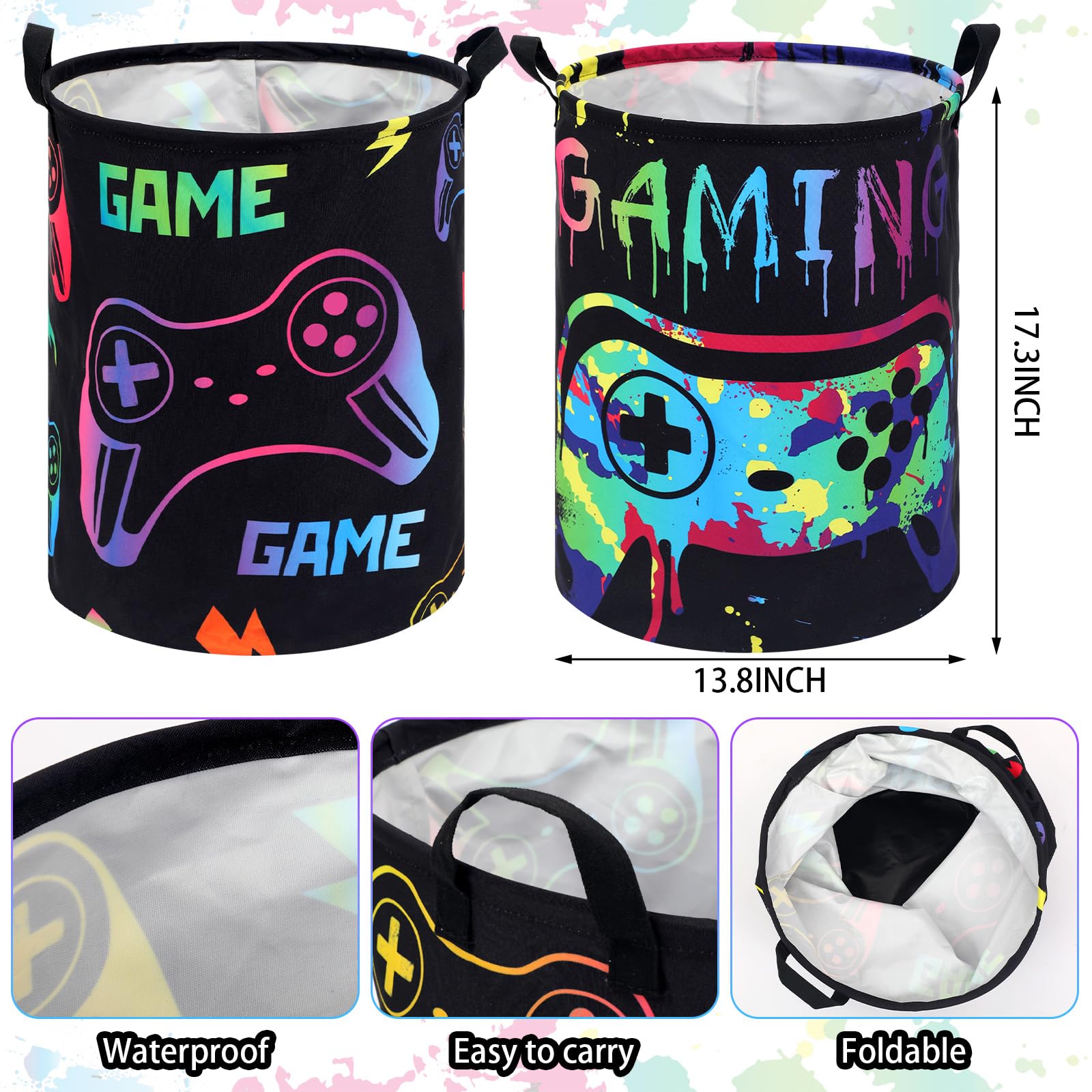 Zhehao 2 Pcs Gamer Laundry Basket Boys Hamper Kids Gaming Storage Basket Hamper Clothes Organizer Toy Storage Waterproof Laundry