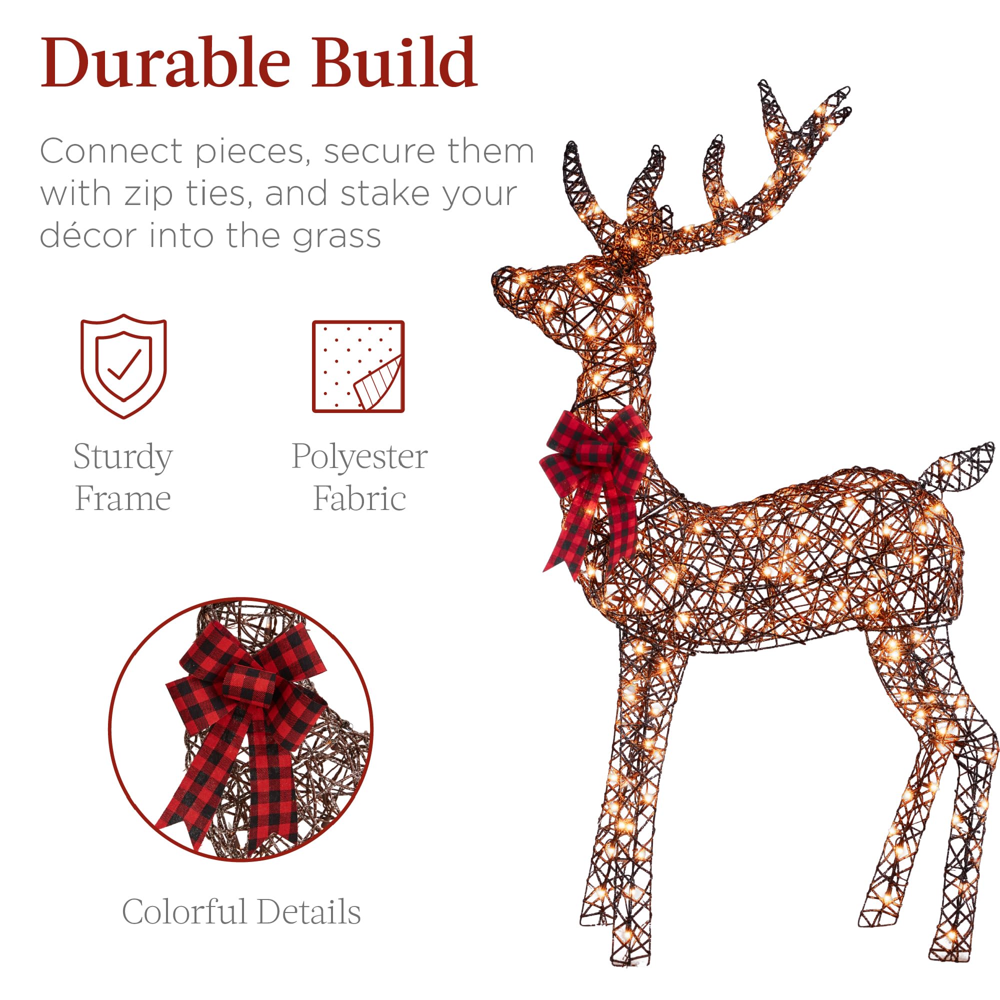 Best Choice Products 6.5ft 3-Piece Large Lighted Christmas Deer Family Set, Outdoor Yard Decoration with 385 LED Lights, Stakes,
