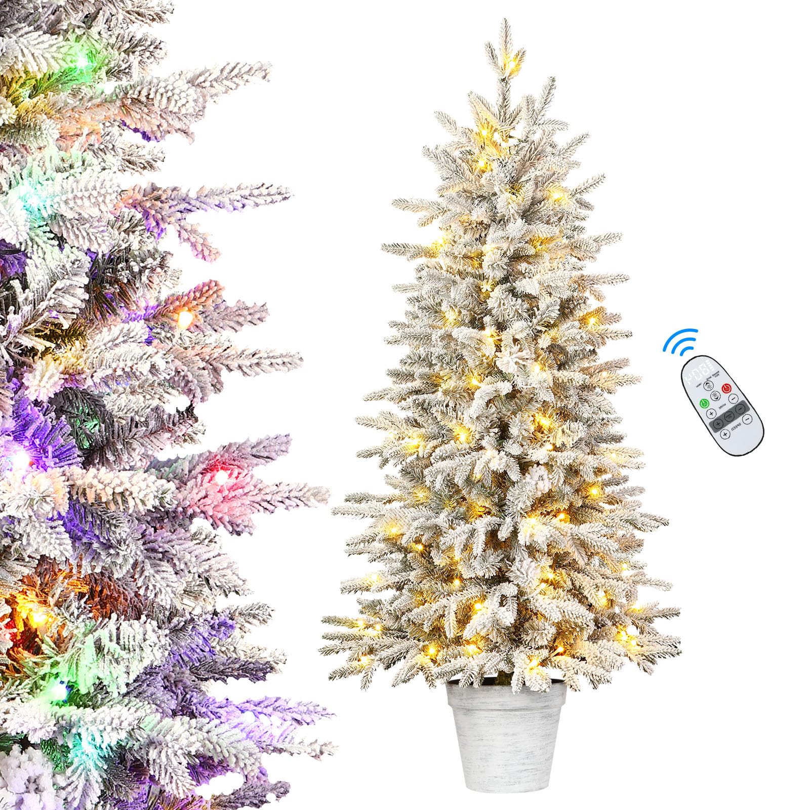 Alupssuc 4ft Snowy Flocked Prelit Artificial Christmas Tree with Multi-Color LED Lights, Norway Spruce - Perfect for Xmas Tablet