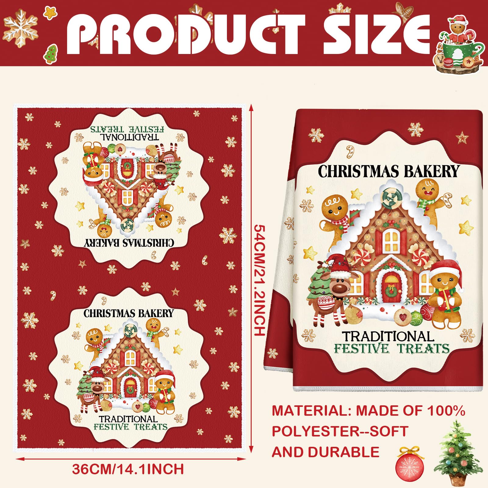 Hosuly 6 Pcs Christmas Kitchen Towels Christmas Gingerbread Man Dish Towel Funny Gingerbread Cookie Tea Towels Xmas Hot Cocoa Gn