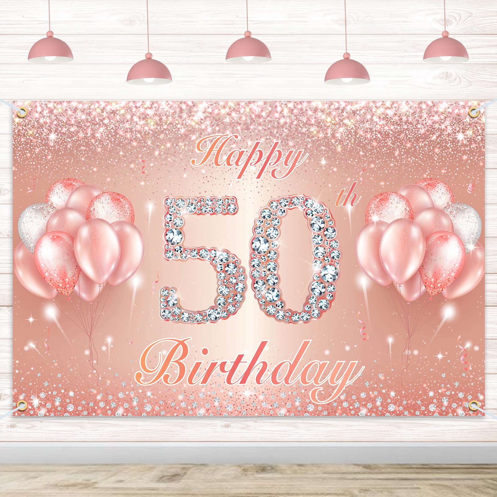 Happy 50Th Birthday Banner Backdrop - 50 Birthday Party Decorations Supplies For Women Or Men - Rose Gold 4 X 6Ft