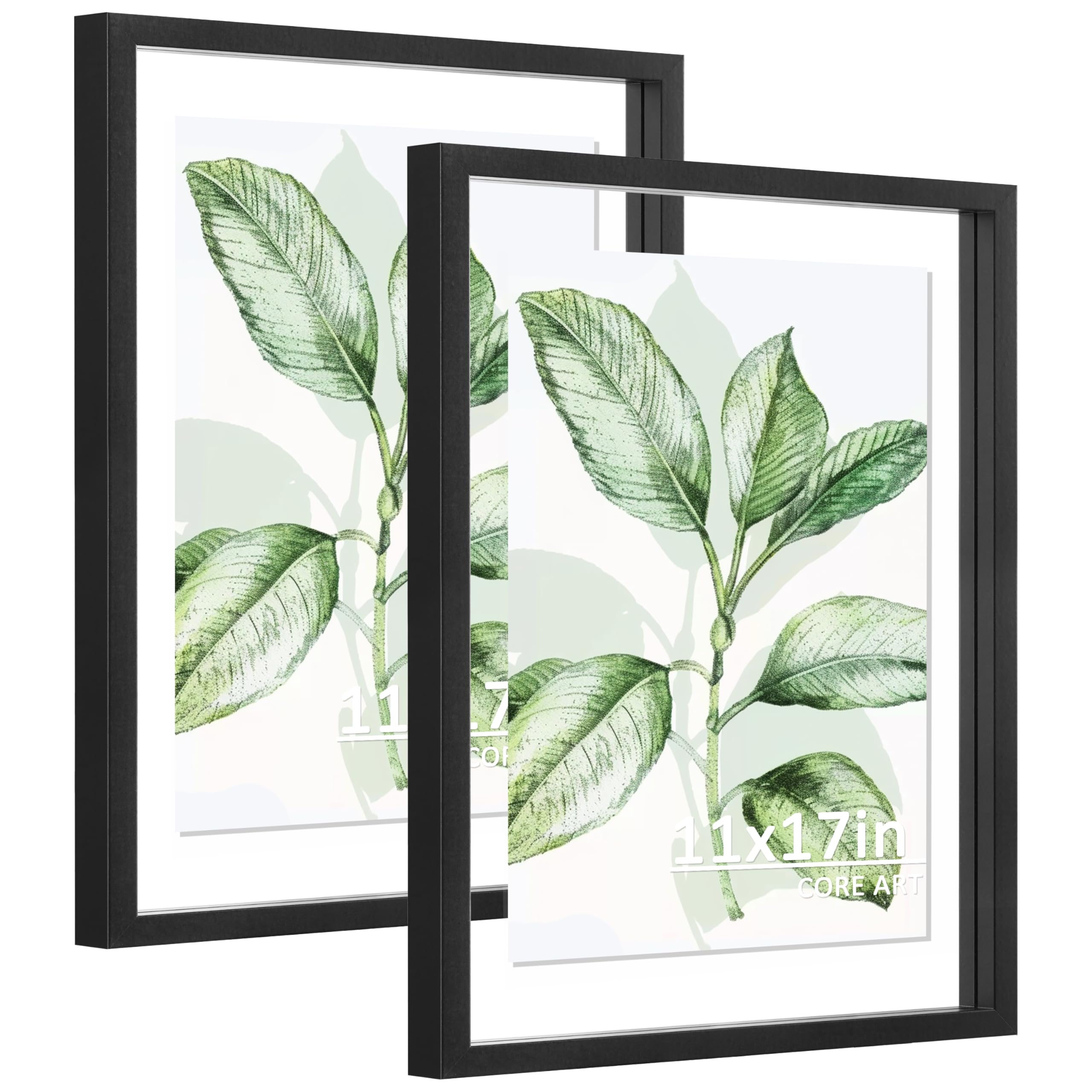 CORE ART 11x17 Floating Picture Frame Set of 2,Double Plexglass Floating Frame for 9x15,8x10,8.5x11 Pictures,Wall or Tabletop Di