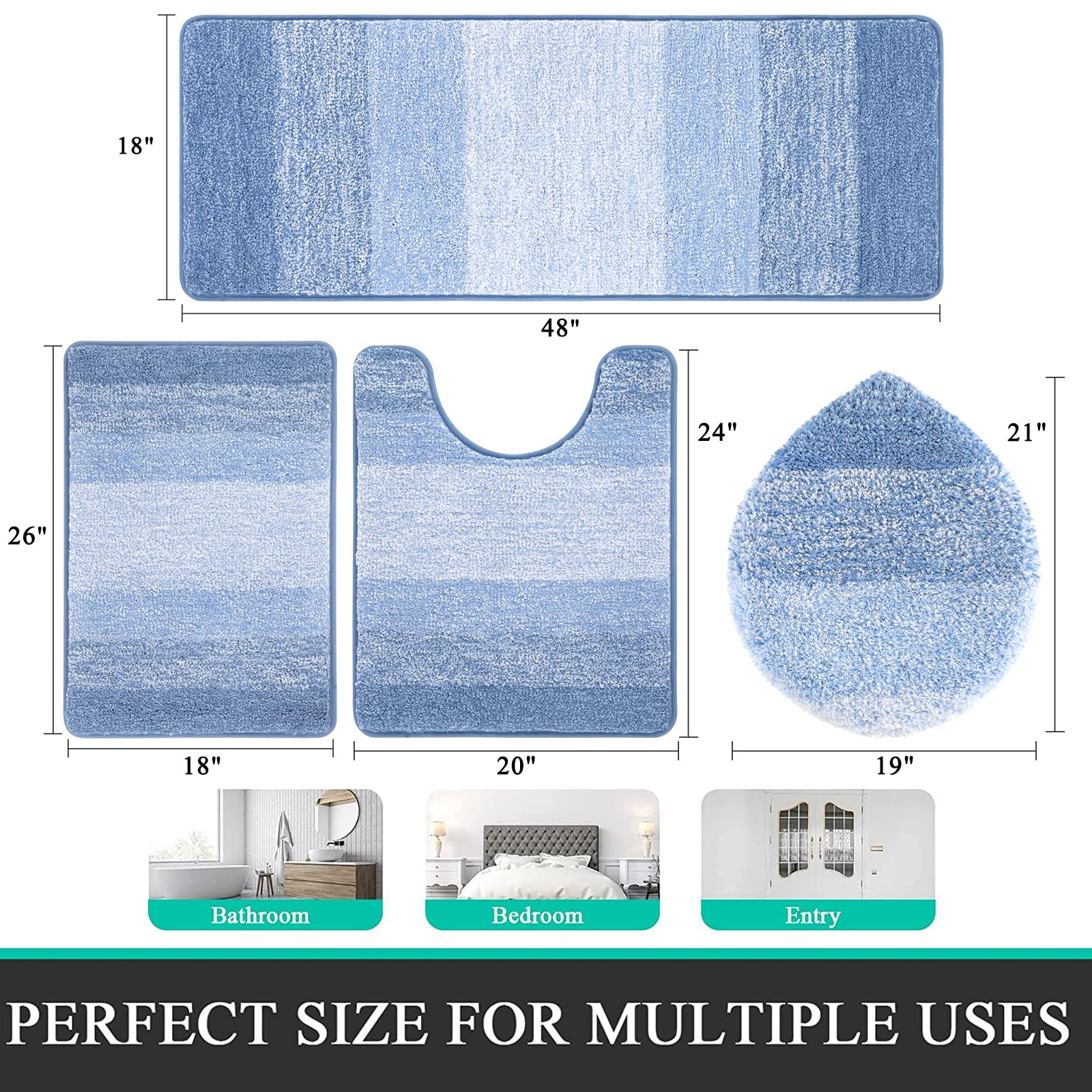 Bsmathom Bathroom Rugs Sets 4 Piece With Toilet Cover, Soft Absorbent Bath Mats Non-Slip Bathroom Mat For Bathroom Plush Shaggy