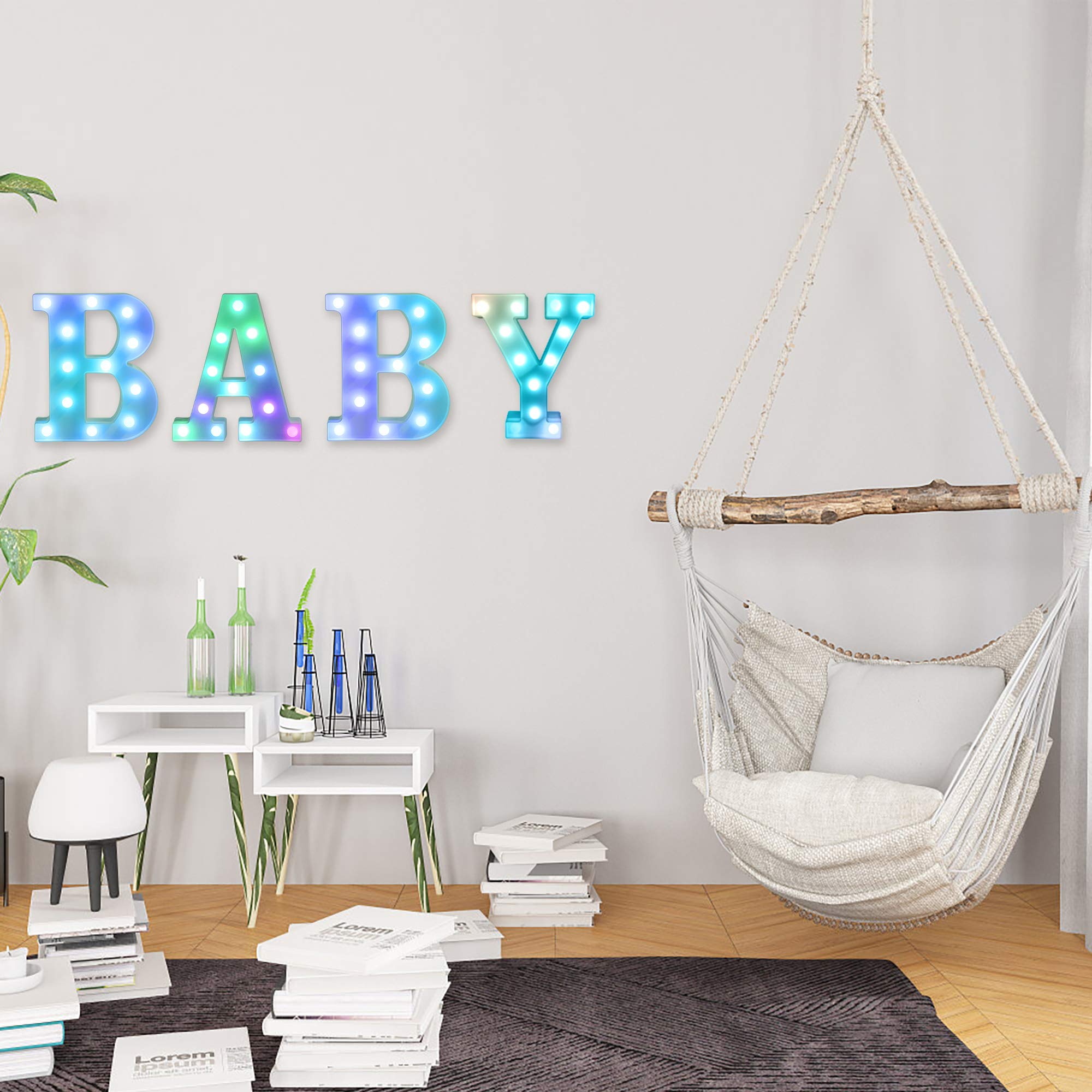 Foaky Colorful LED Letter Lights with Remote,Marquee Light Up Letters Sign for Night Light Wedding/Birthday Party Battery Powere