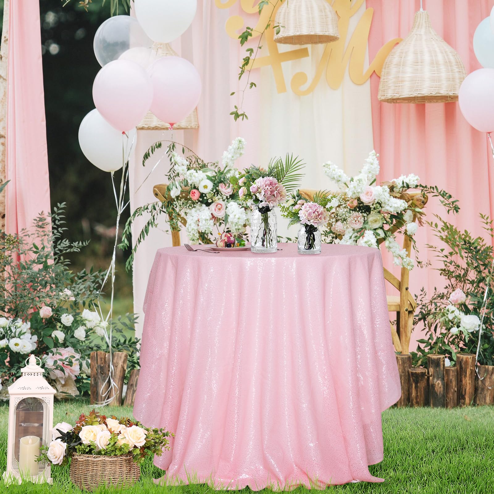 Partydelight Sequin Tablecloth, Christmas Tree Skirt, Round, 50'', Pink