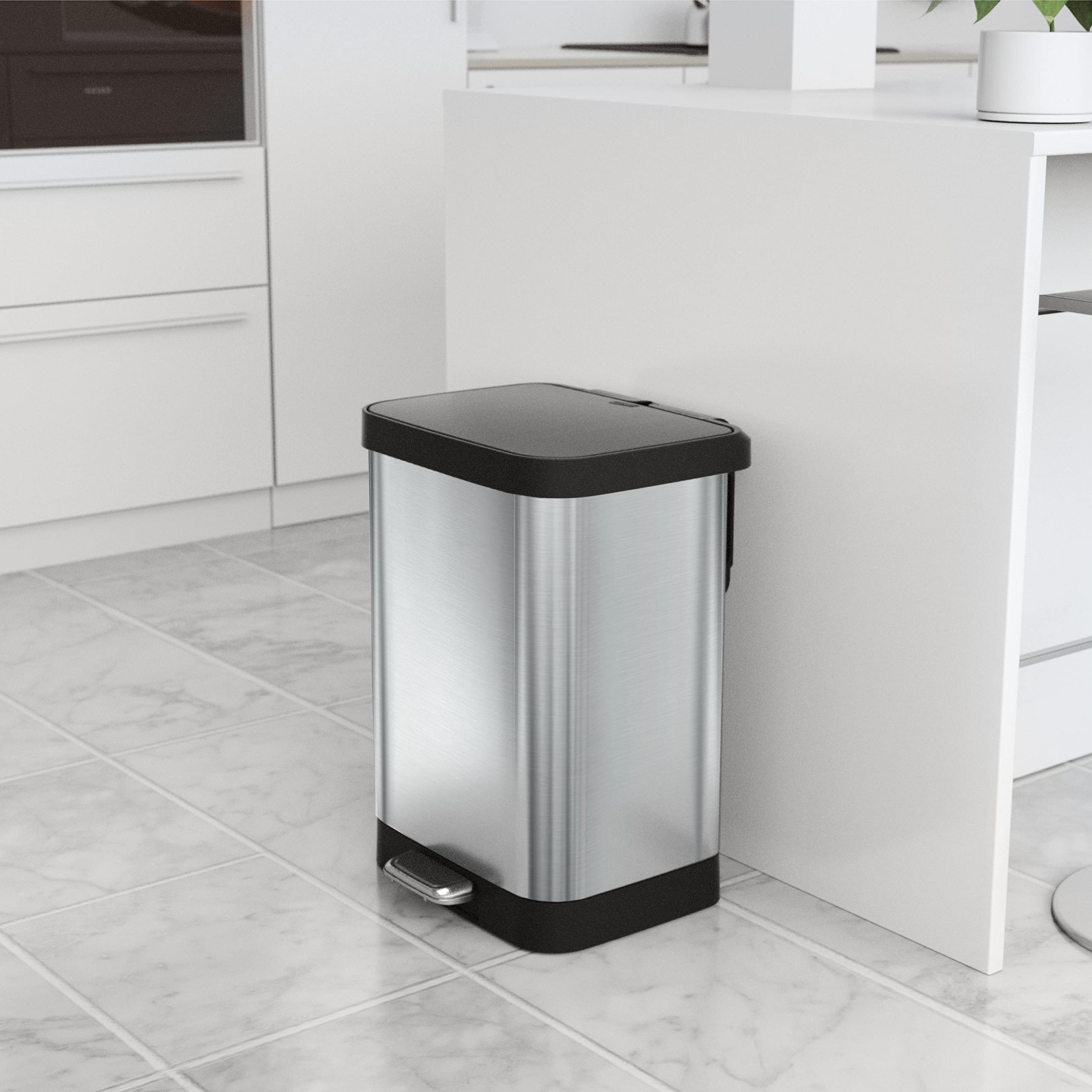 Glad Gld-74506 Stainless Steel Step Trash Can With Clorox Odor Protection | Large Metal Kitchen Garbage Bin With Soft Close Lid,