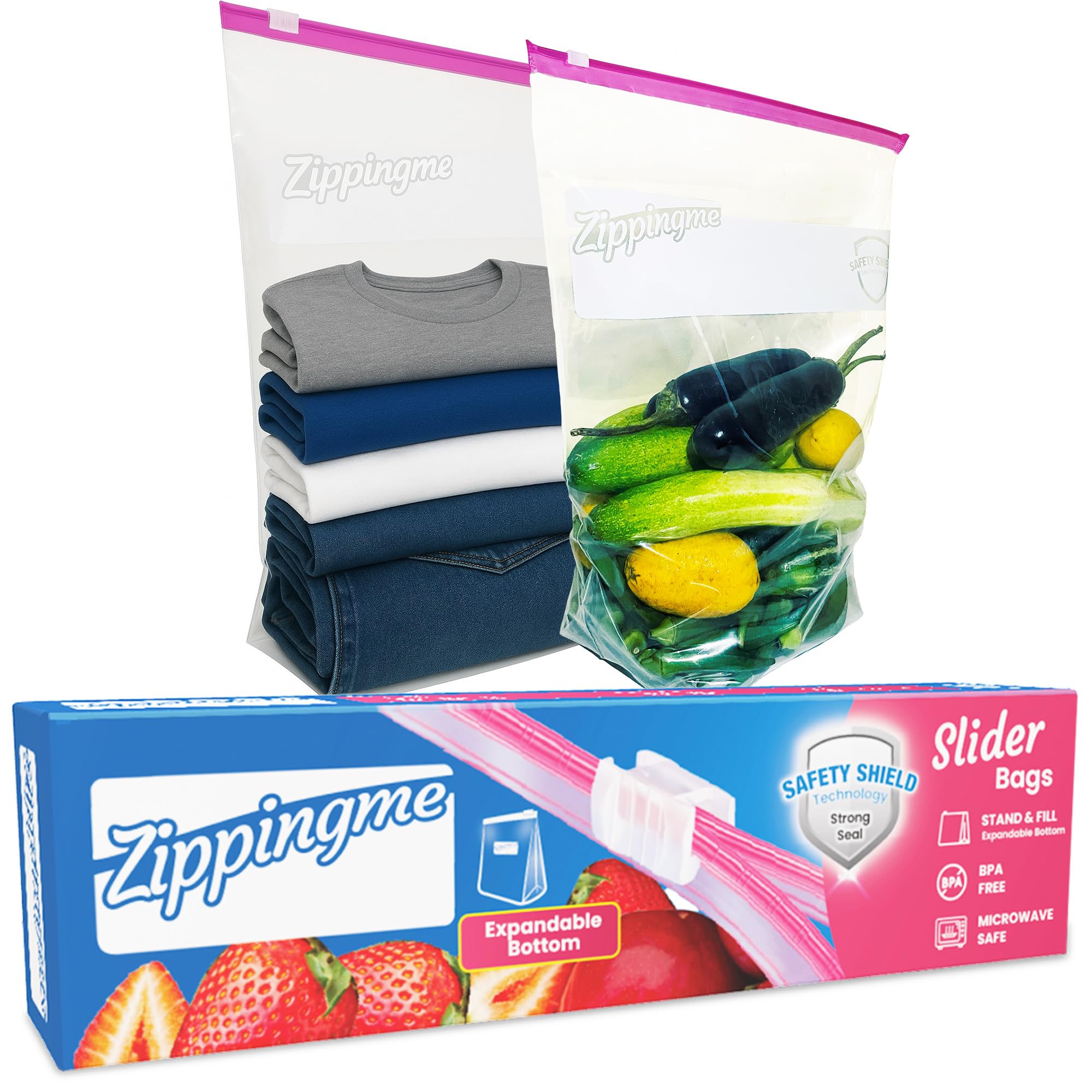 Zippingme  Multipurpose Slider Zipper Pouch | 15 Extra Large Size | 12 X14.5 With 5 Inch Expandable Bottom For Extra Storage | 