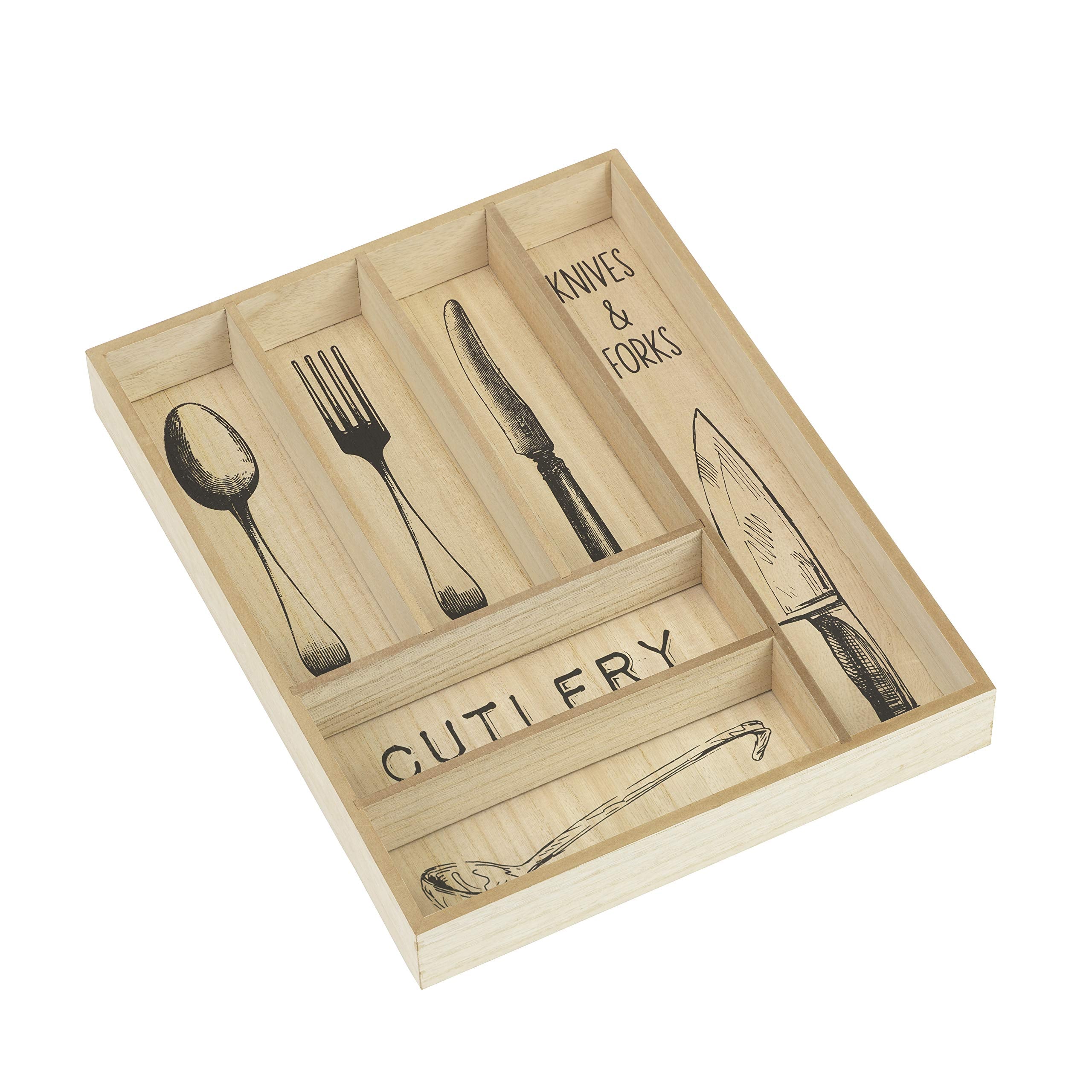 10 Street Home Large Wood Flatware Organizer For Kitchen Drawer - 6 Compartments For Silverware And Utensil Storage, Rustic Styl