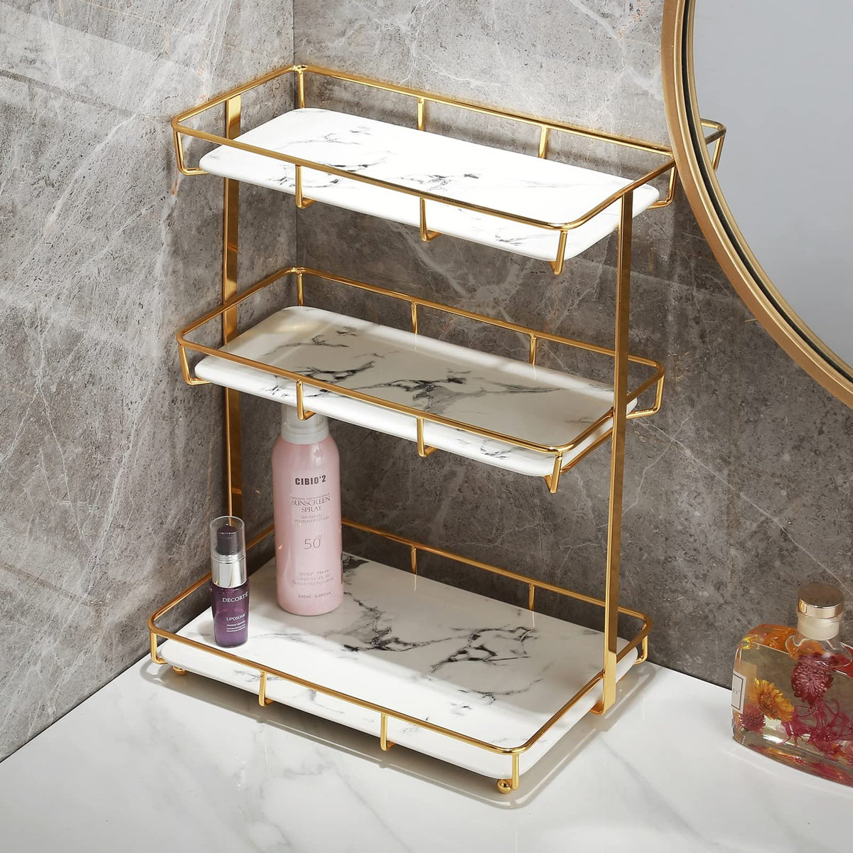 Dobbyby Bathroom Organizer Countertop Perfume Organizer Makeup Organizer Cosmetics Storage Display Rack 3 Tier Vanity Tray Dress