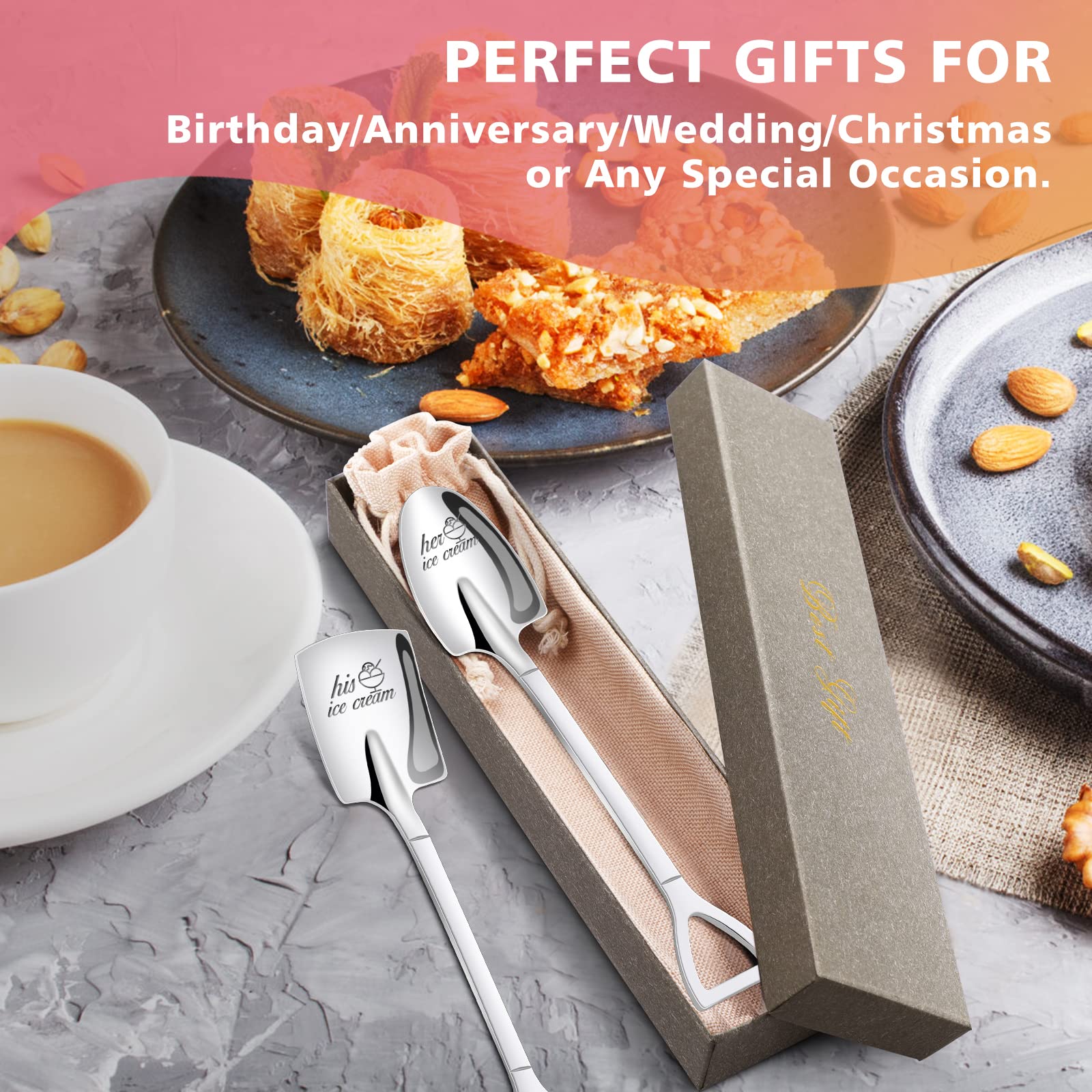 Prstenly Gifts For Him Her, 2 Pcs His And Hers Ice Cream Spoons Boyfriend Girlfriend Couples Gift Ideas, Anniversary Engagement