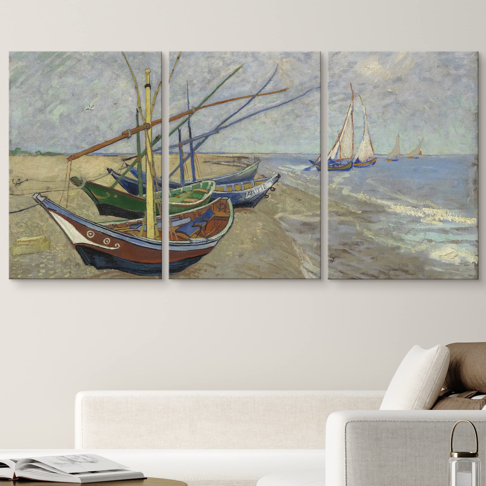 Wall26 Canvas Print Wall Art Set Fishing Boats On The Beach Vincent Van Gogh Classical Illustrations Fine Art Decorative Histori