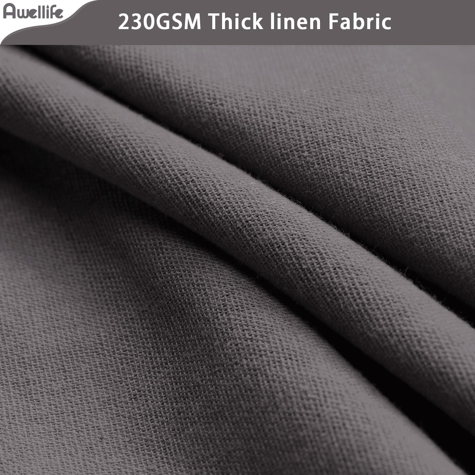 Awellife Grey Linen Shower Curtain For Bathroom Natural Cotton Cloth Fabric Farmhouse Boho Shower Curtain With 12 Durable Hooks