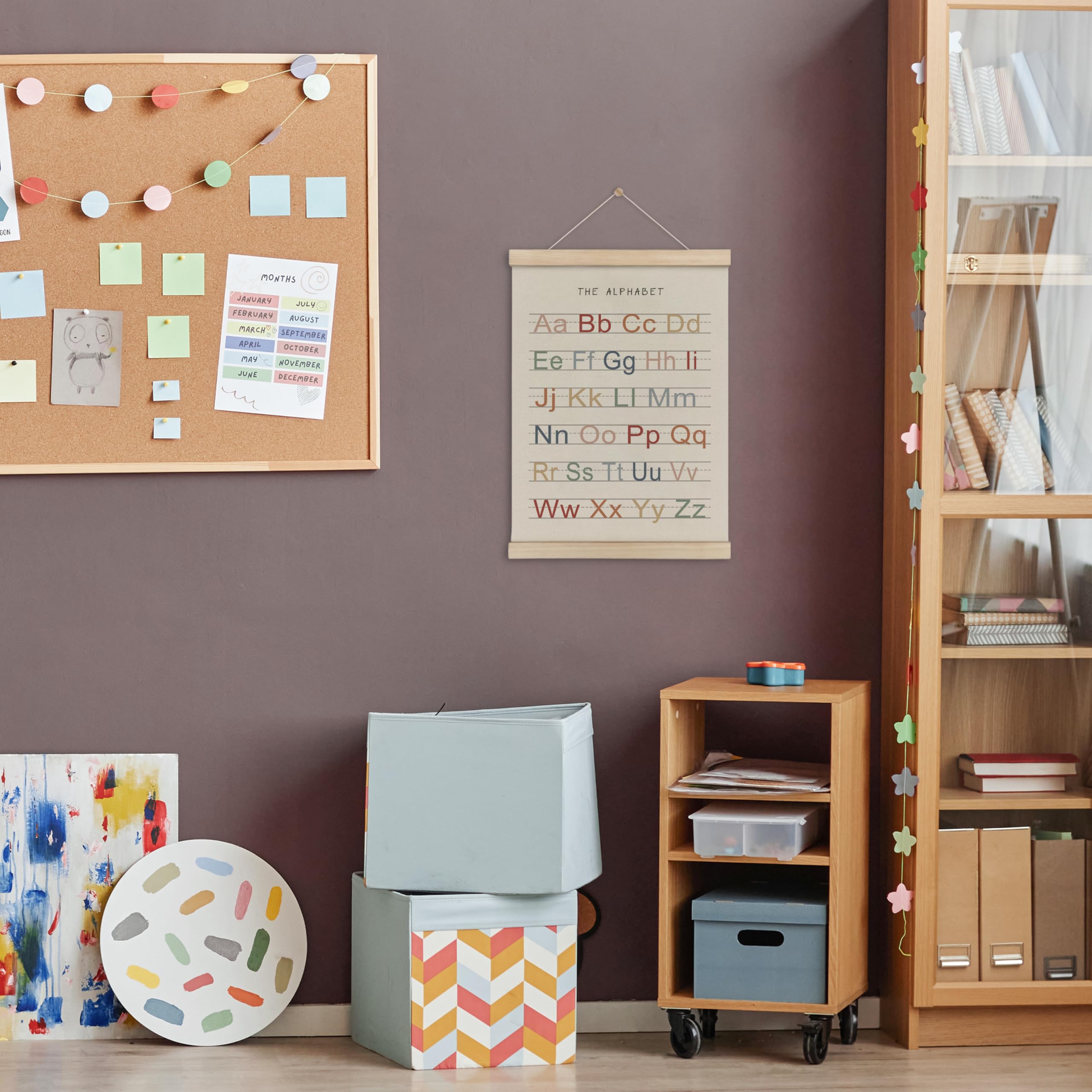 Hrqko Alphabet Abc Poster Hanger Frame, Nursery Wall Decor, Alphabet Wall Art, Boho Abc Poster Wall Art With Wooden Frames, Alph