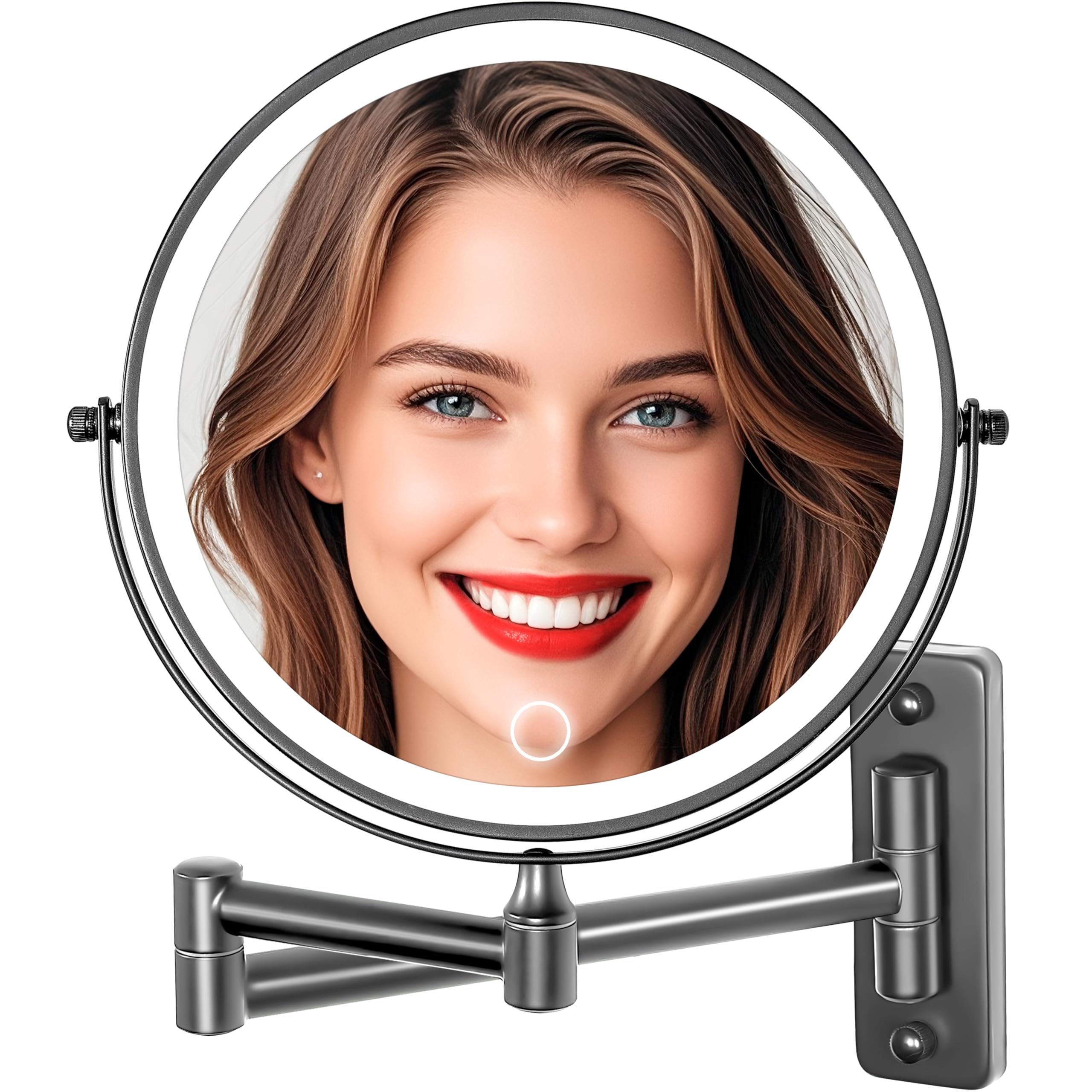 Large Wall Mounted Lighted Makeup Mirror Black Nickel, 1X/20X Magnifying Mirror With 3 Color Light, Led Lights Dimmable 5000Mah
