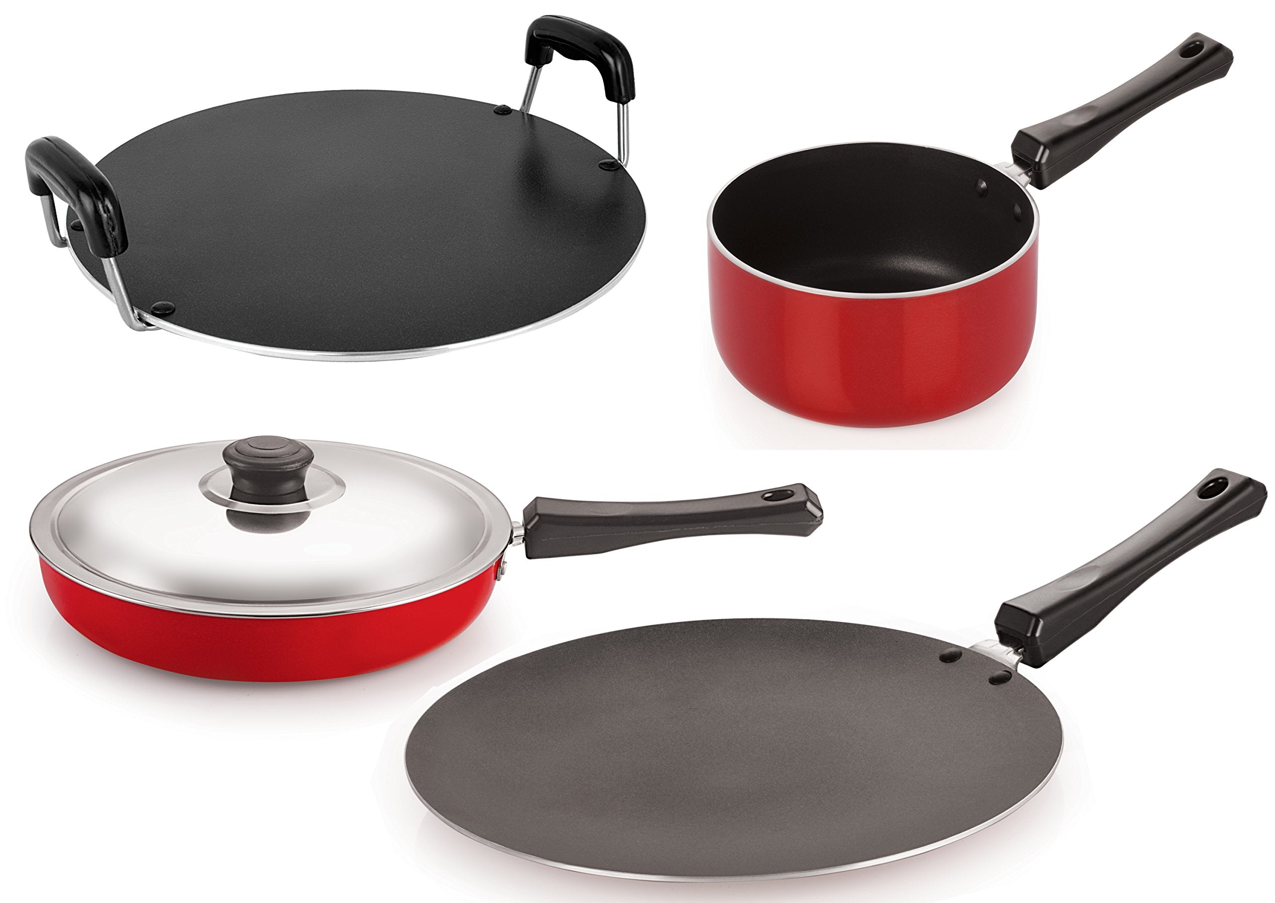 Nirlon 3 Layer NonStick Aluminium Cookware Combo Set Of Pots & Pan With Steel Lid