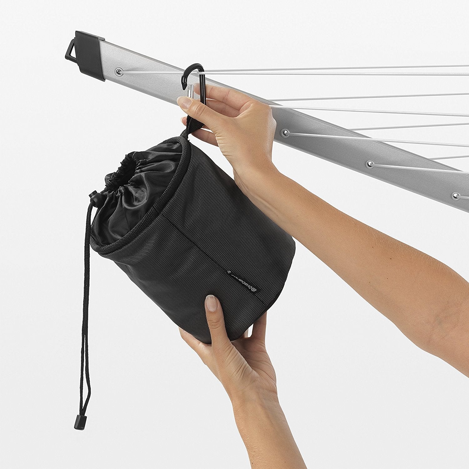 Brabantia - Premium Peg Bag - Laundry Pegs Storage - Durable Weather-Resistant Materials - with closing cord - Bag Hook - clothes Pins - Black - Up to 150 Pegs
